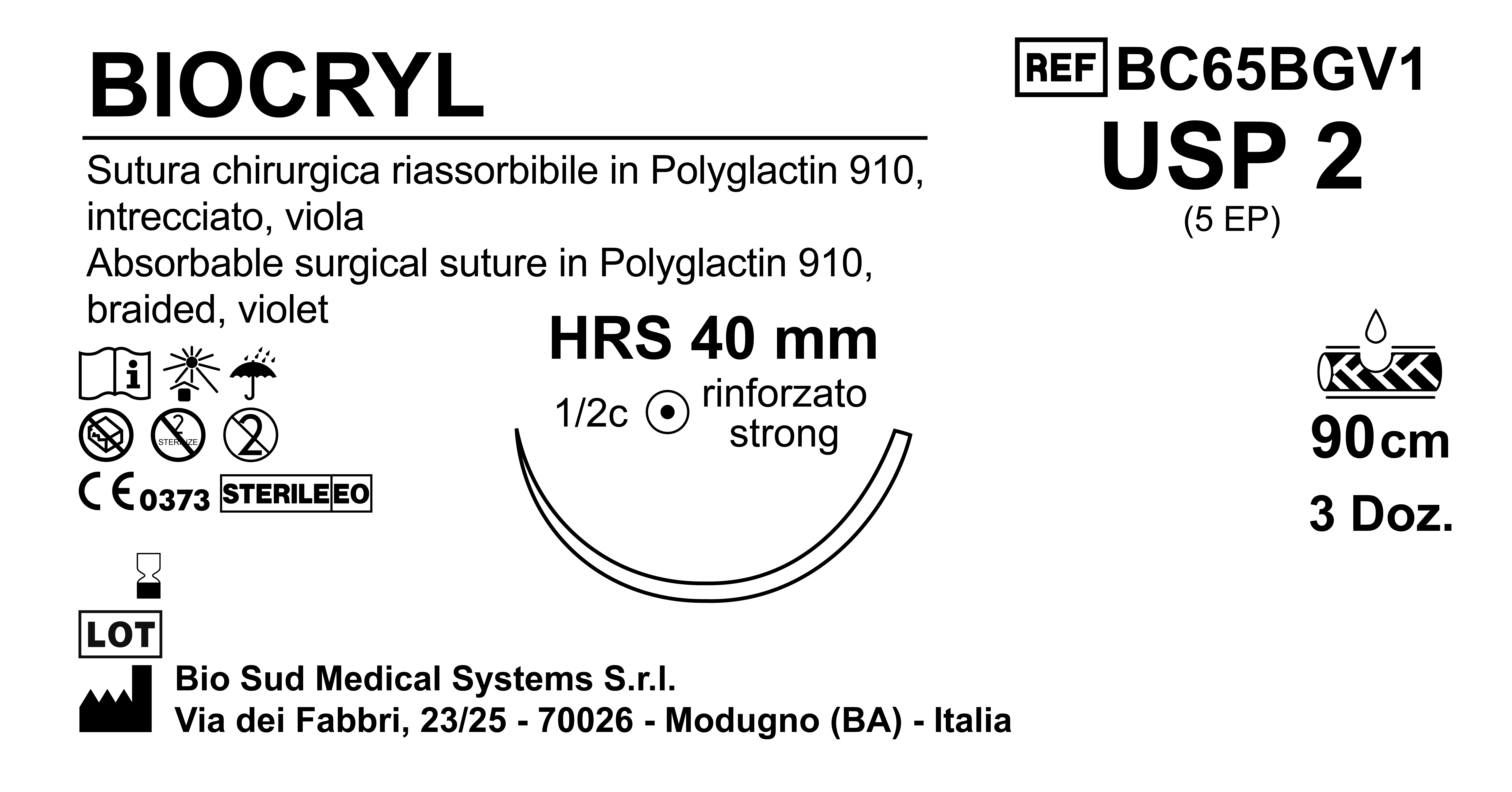 Sutura Biocryl HRS40 USP 2 - EP 5 90 cm Violet Box 36 pcs