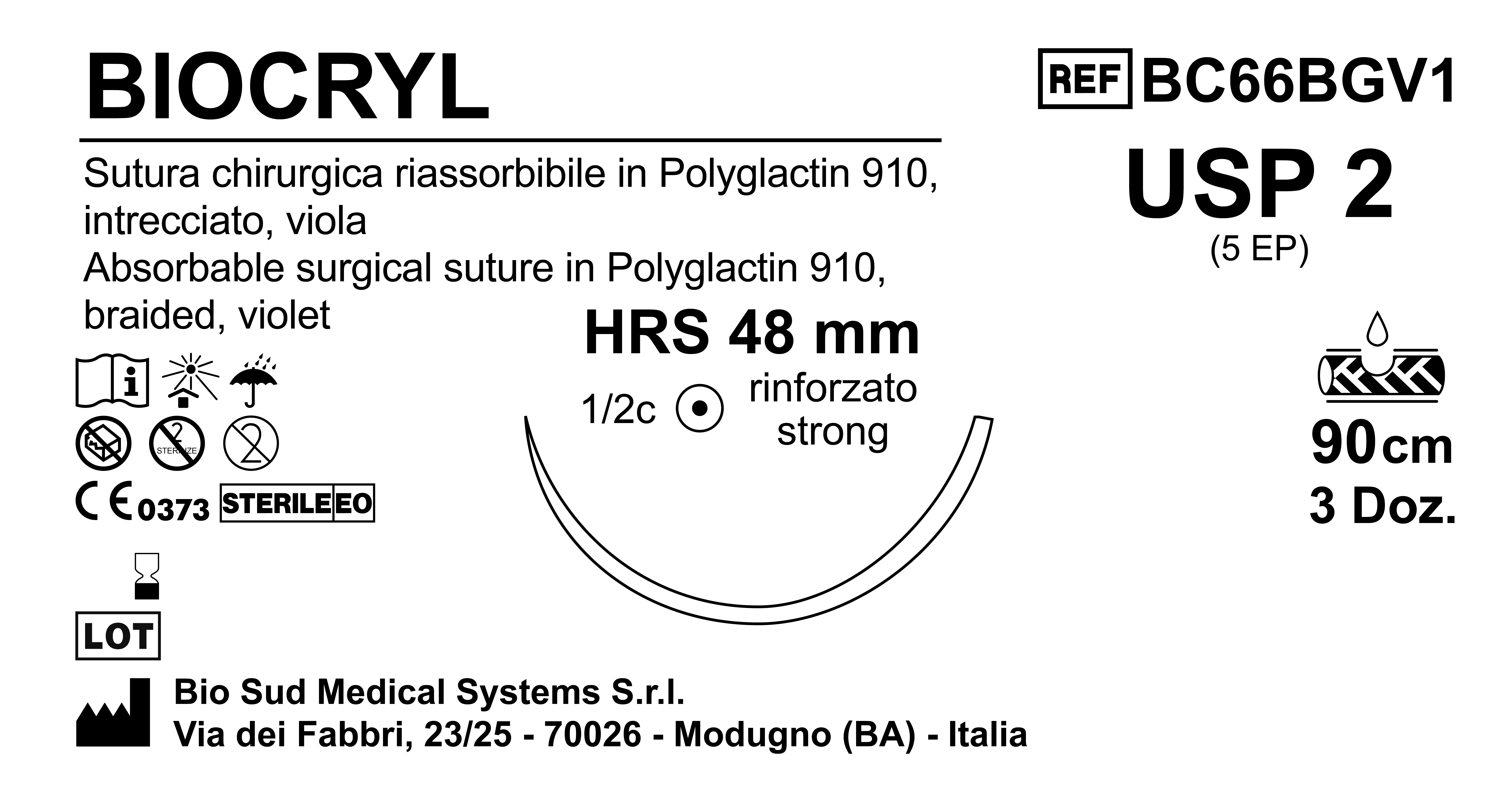 Sutura Biocryl HRS48 USP 2 - EP 5 90 cm Violet Box 36 pcs