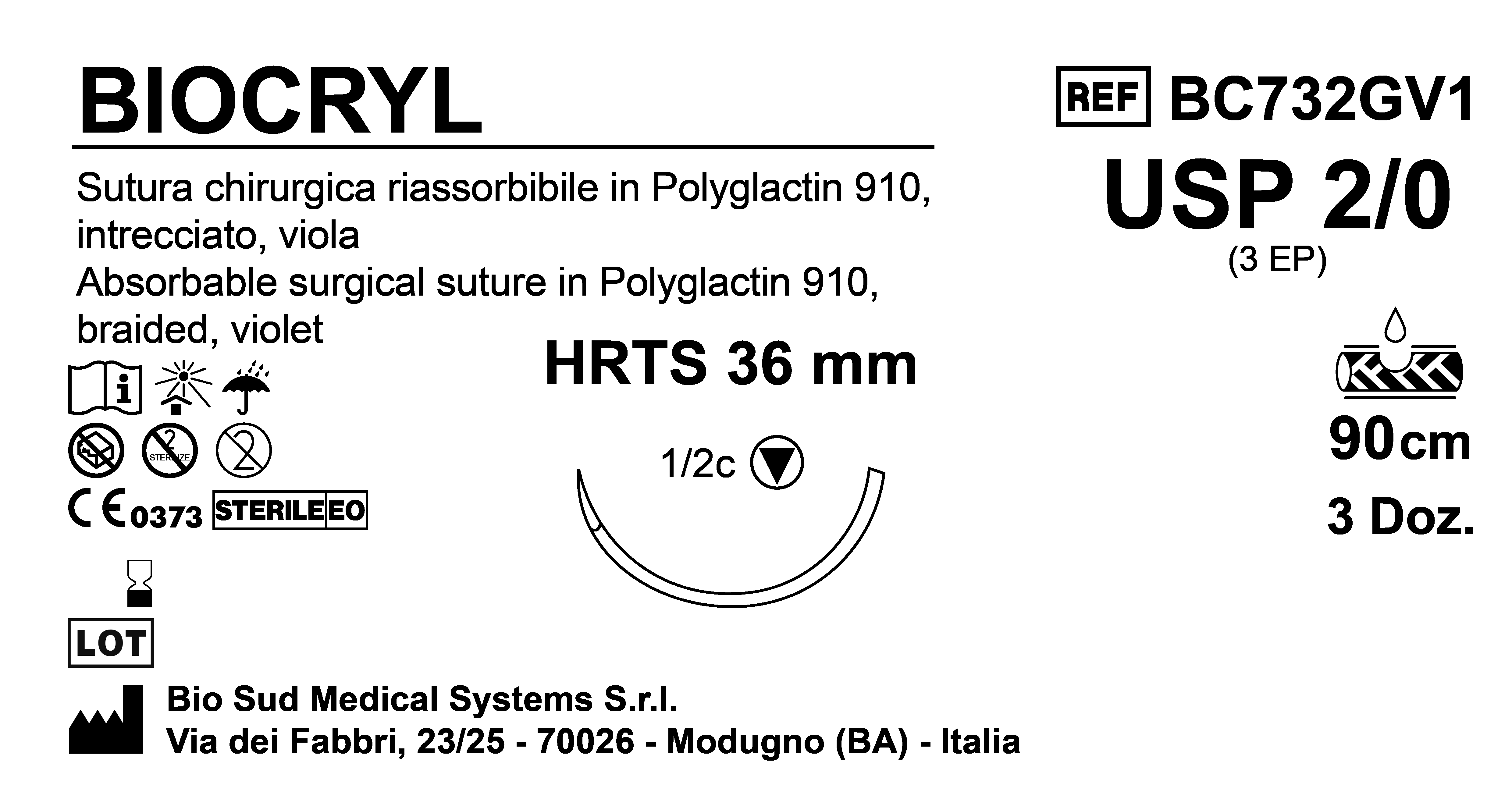 Sutura Biocryl HRTS36 USP 2-0 - EP 3 90 cm Violet Box 36 pcs