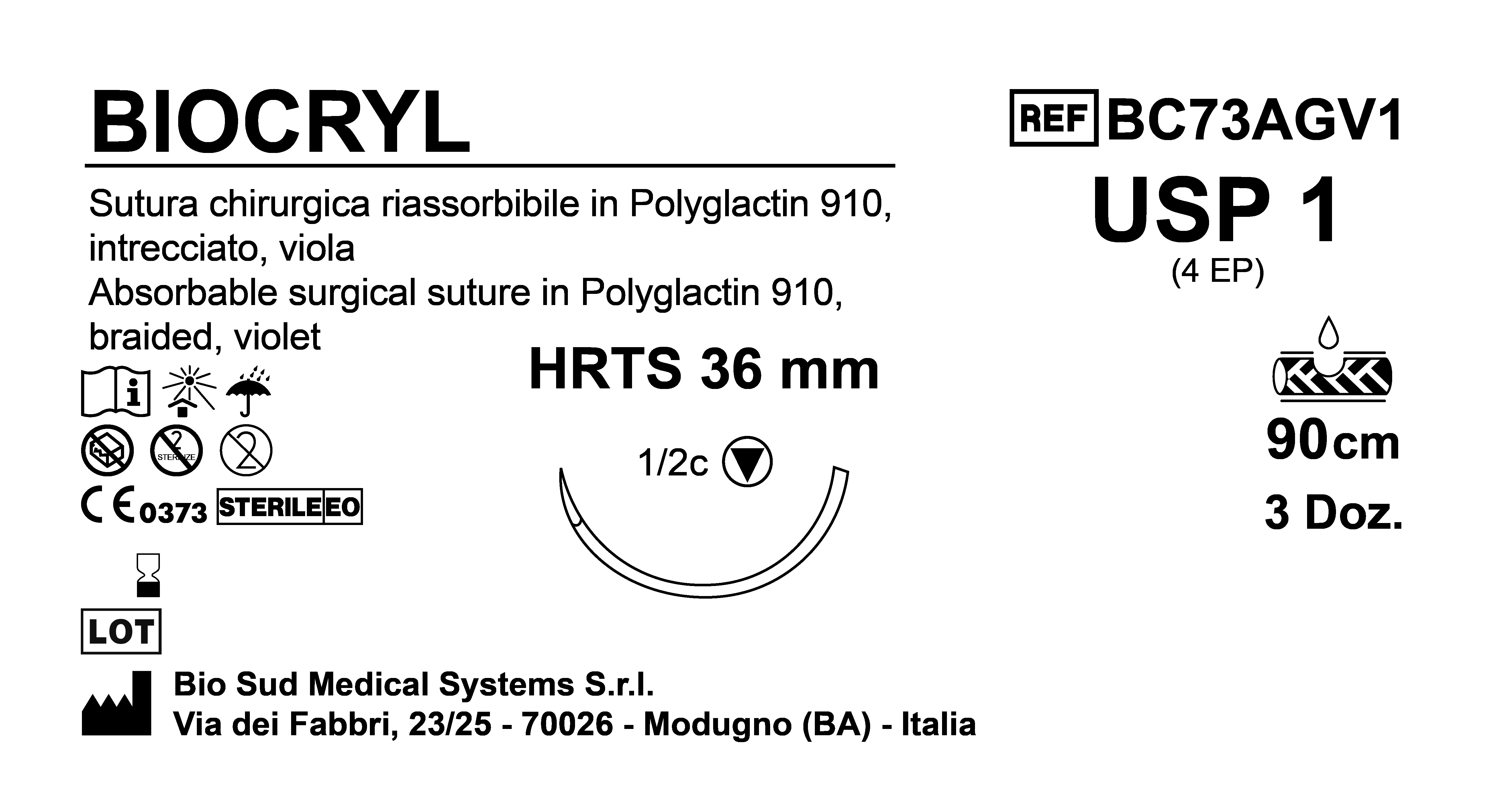 Sutura Biocryl HRTS36 USP 1 - EP 4 90 cm Violet Box 36 pcs