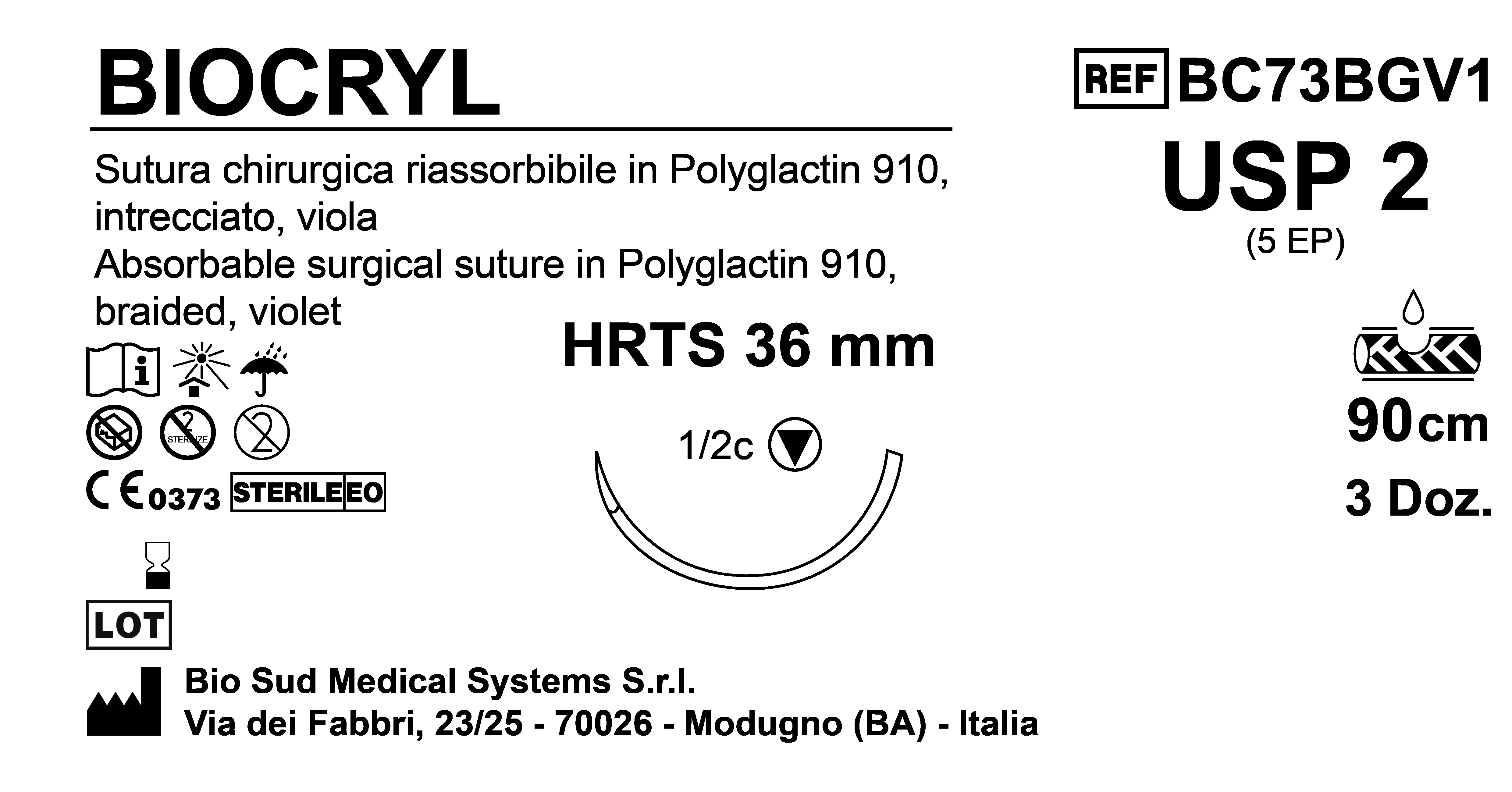 Sutura Biocryl HRTS36 USP 2 - EP 5 90 cm Violet Box 36 pcs