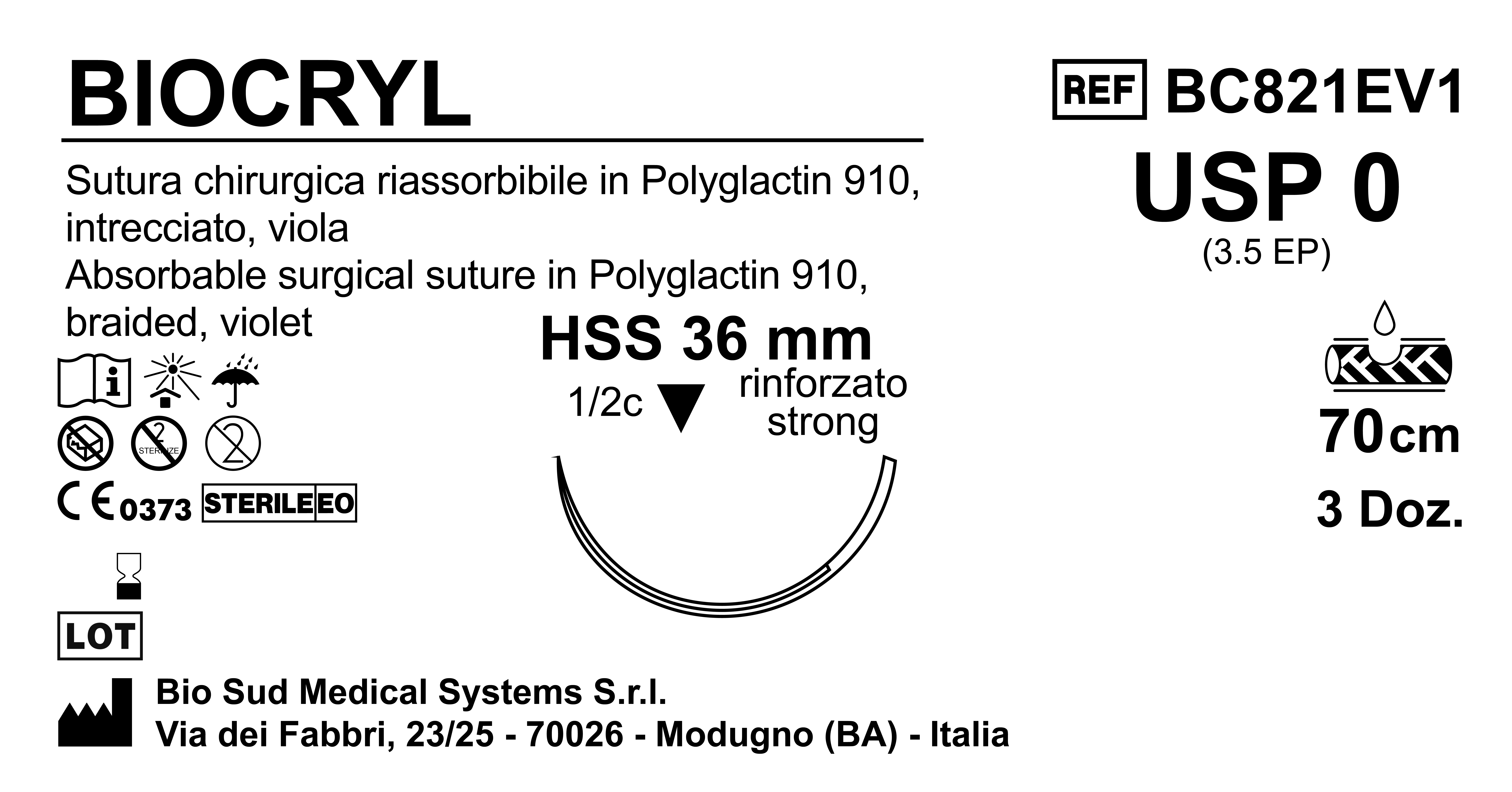 Sutura Biocryl HSS36 USP 0 - EP 3.5 70 cm Violet Box 36 pcs