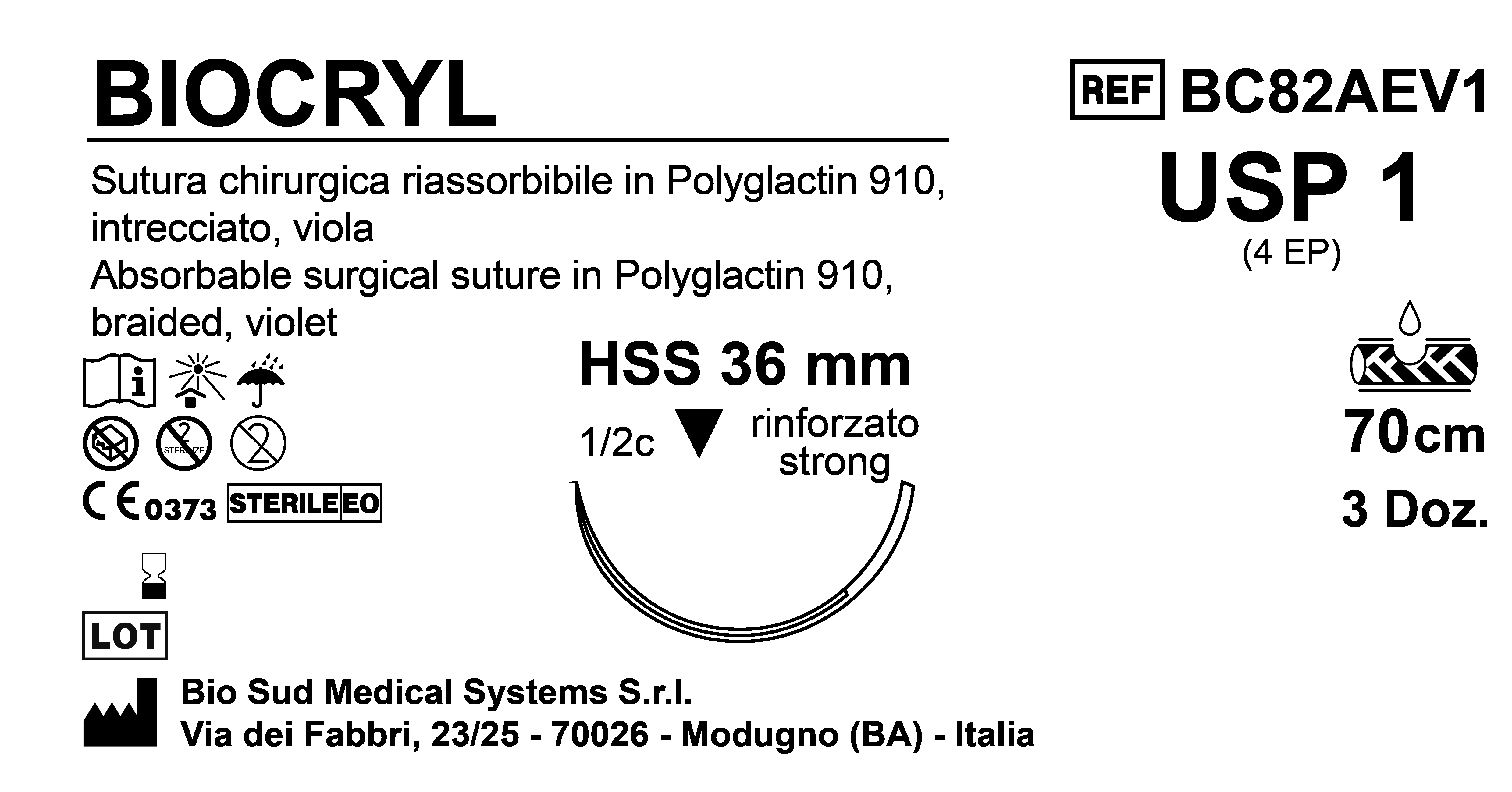 Sutura Biocryl HSS36 USP 1 - EP 4 70 cm Violet Box 36 pcs