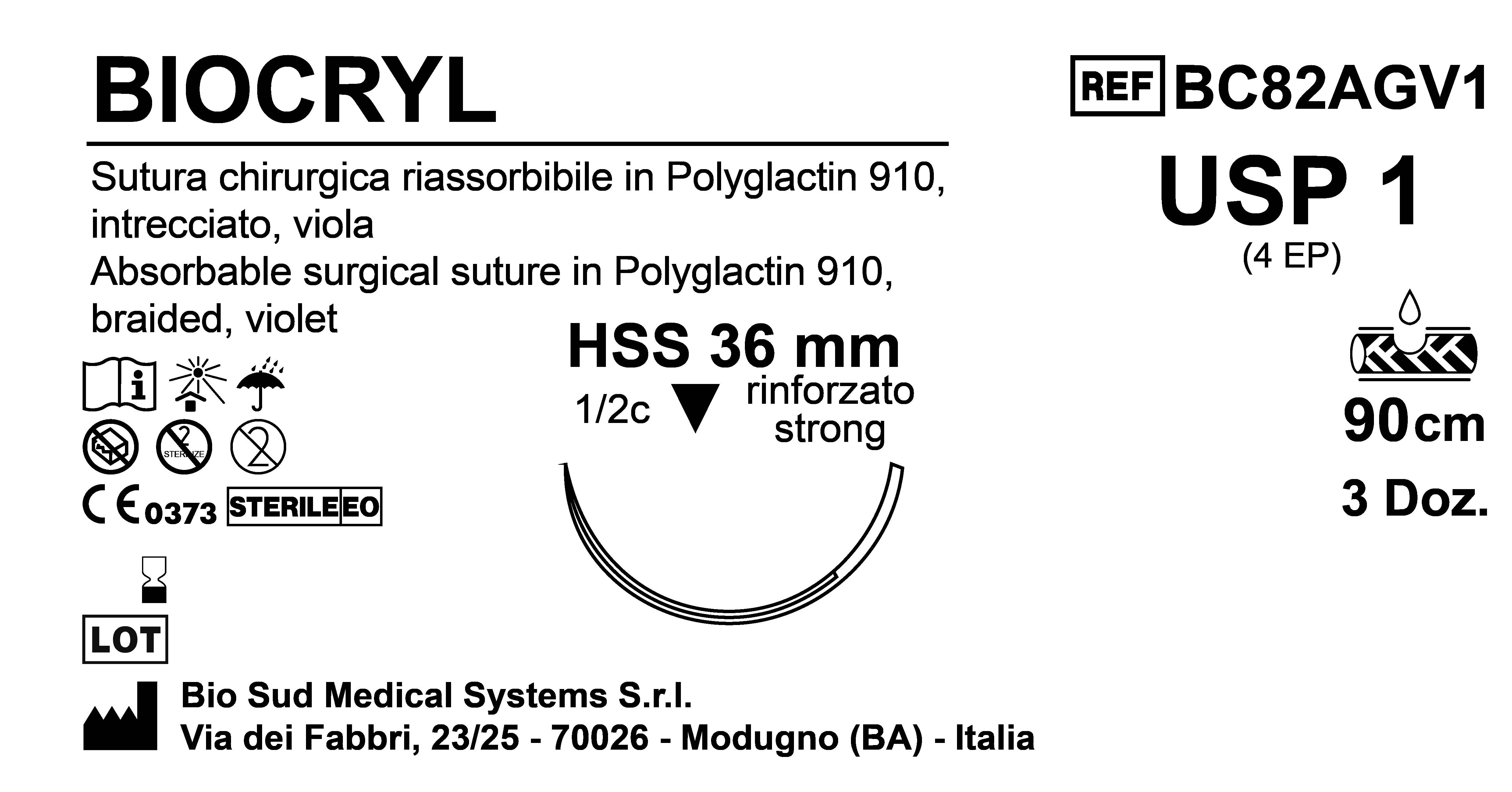 Sutura Biocryl HSS36 USP 1 - EP 4 90 cm Violet Box 36 pcs