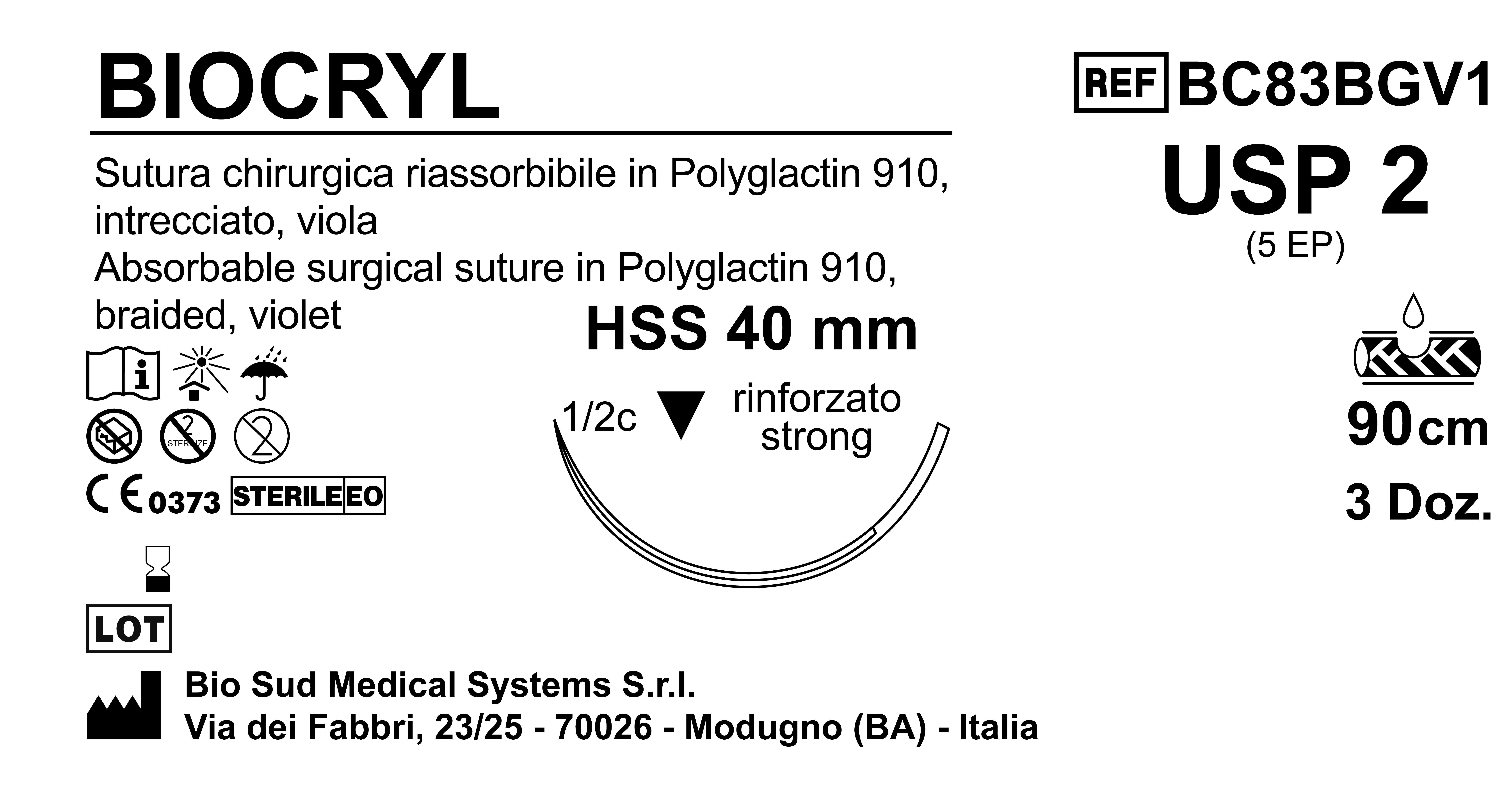 Sutura Biocryl HSS40 USP 2 - EP 5 90 cm Violet Box 36 pcs