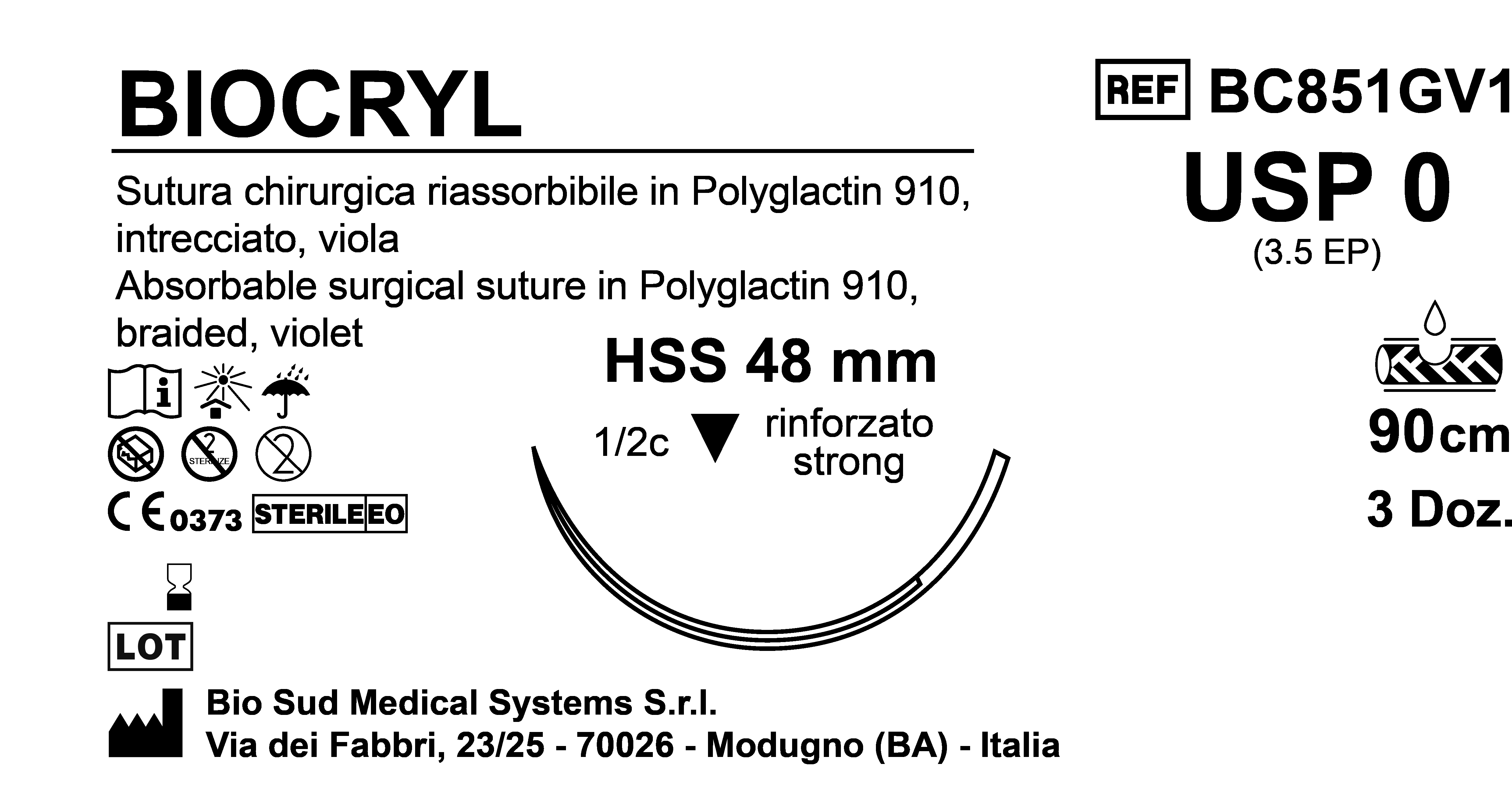 Sutura Biocryl HSS48 USP 0 - EP 3.5 90 cm Violet Box 36 pcs