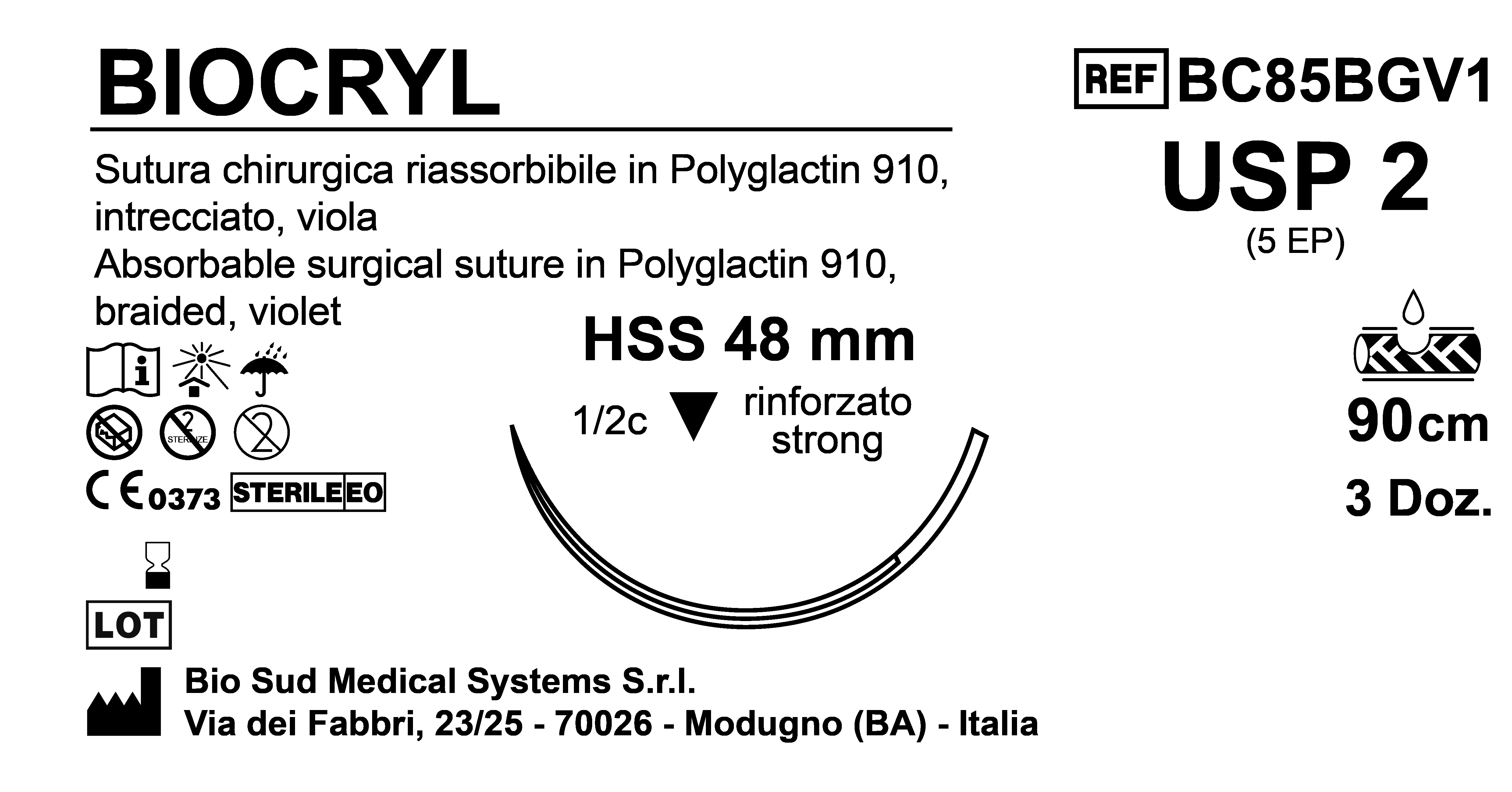 Sutura Biocryl HSS48 USP 2 - EP 5 90 cm Violet Box 36 pcs