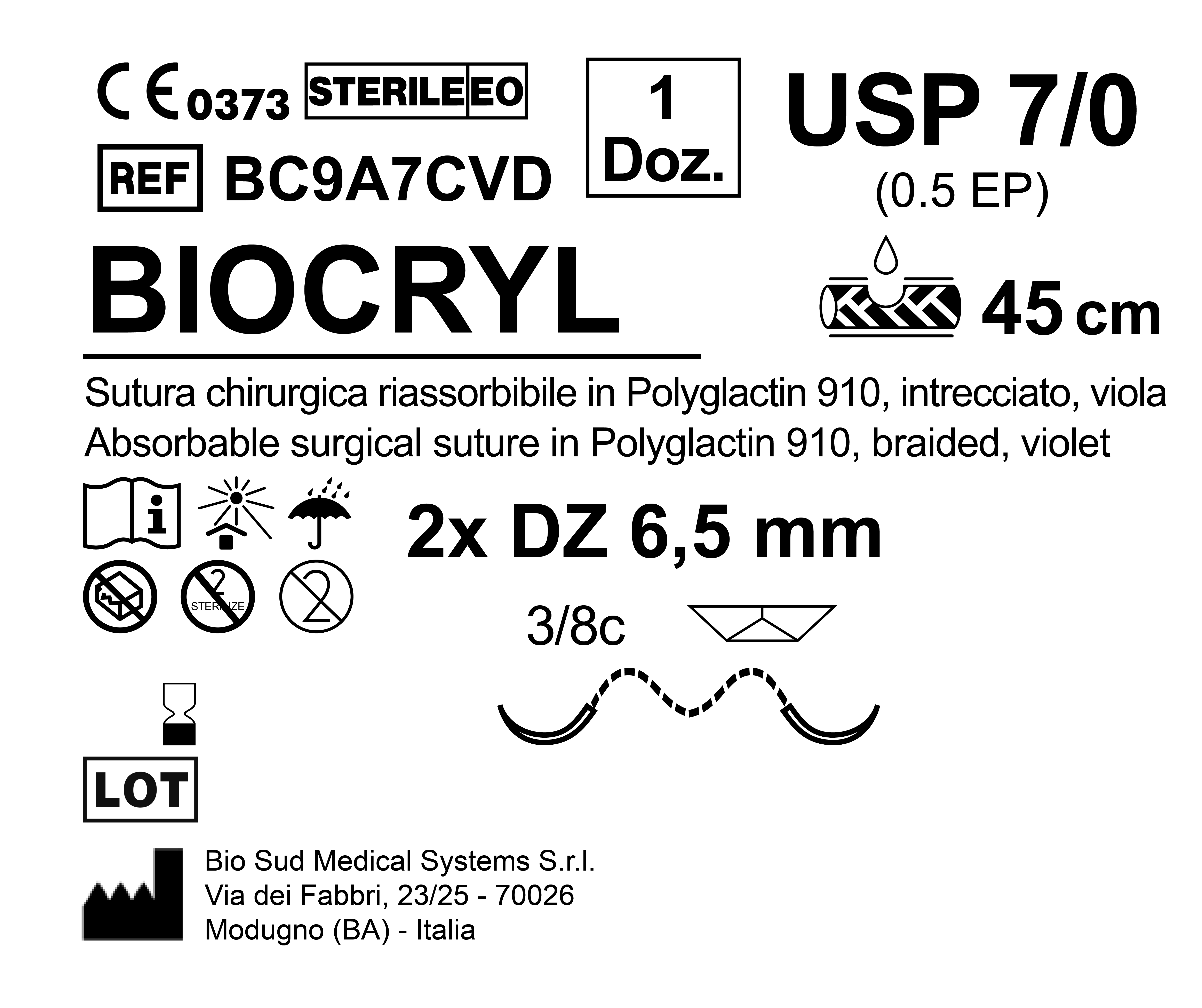 Sutura Biocryl DZ 6.5 USP 7-0 - EP 0.5 45 cm Violet Double Armed  N.12 Bs. per Box