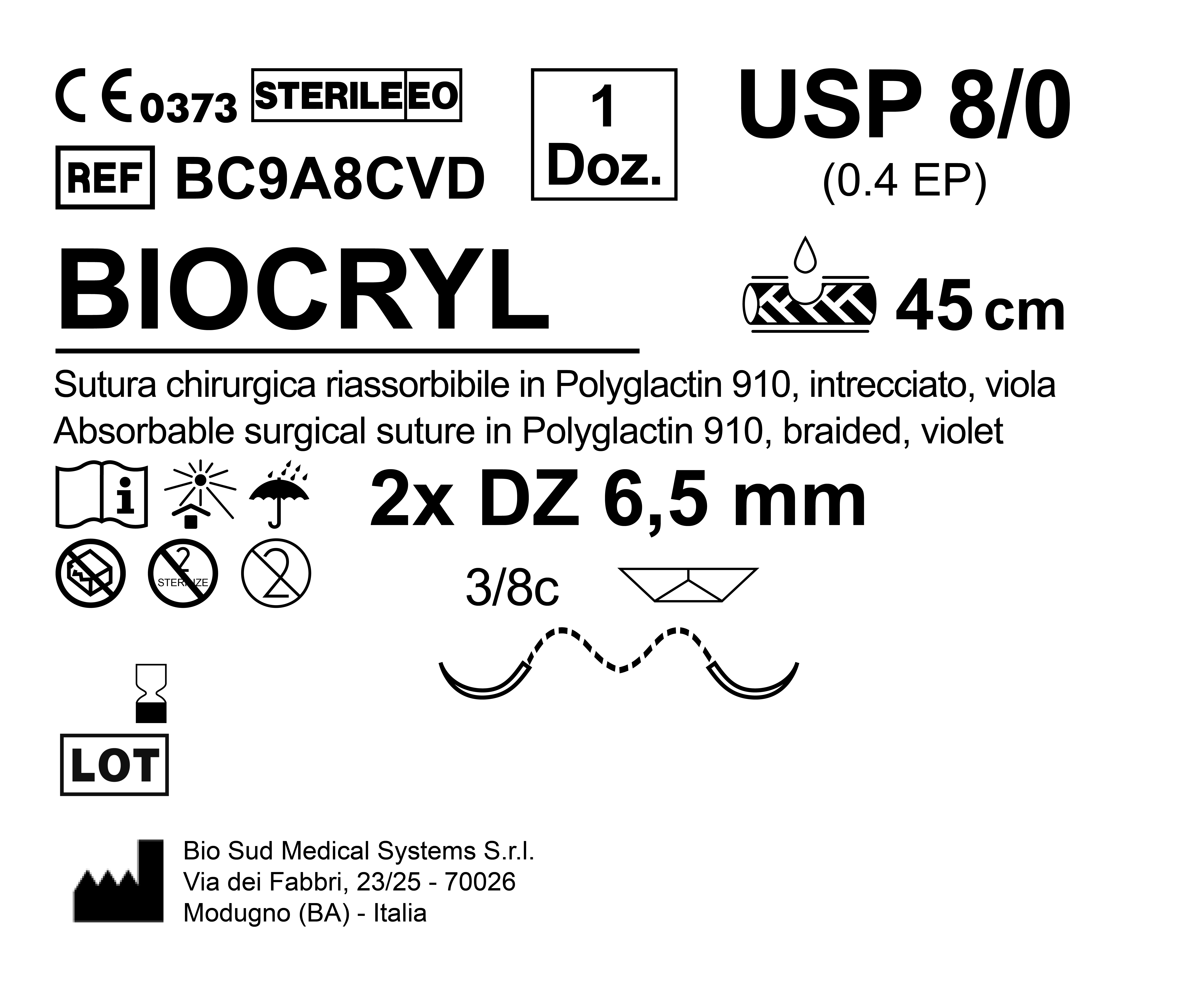 Sutura Biocryl DZ 6.5 USP 8-0 - EP 0.4 45 cm Violet Double Armed  N.12 Bs. per Box