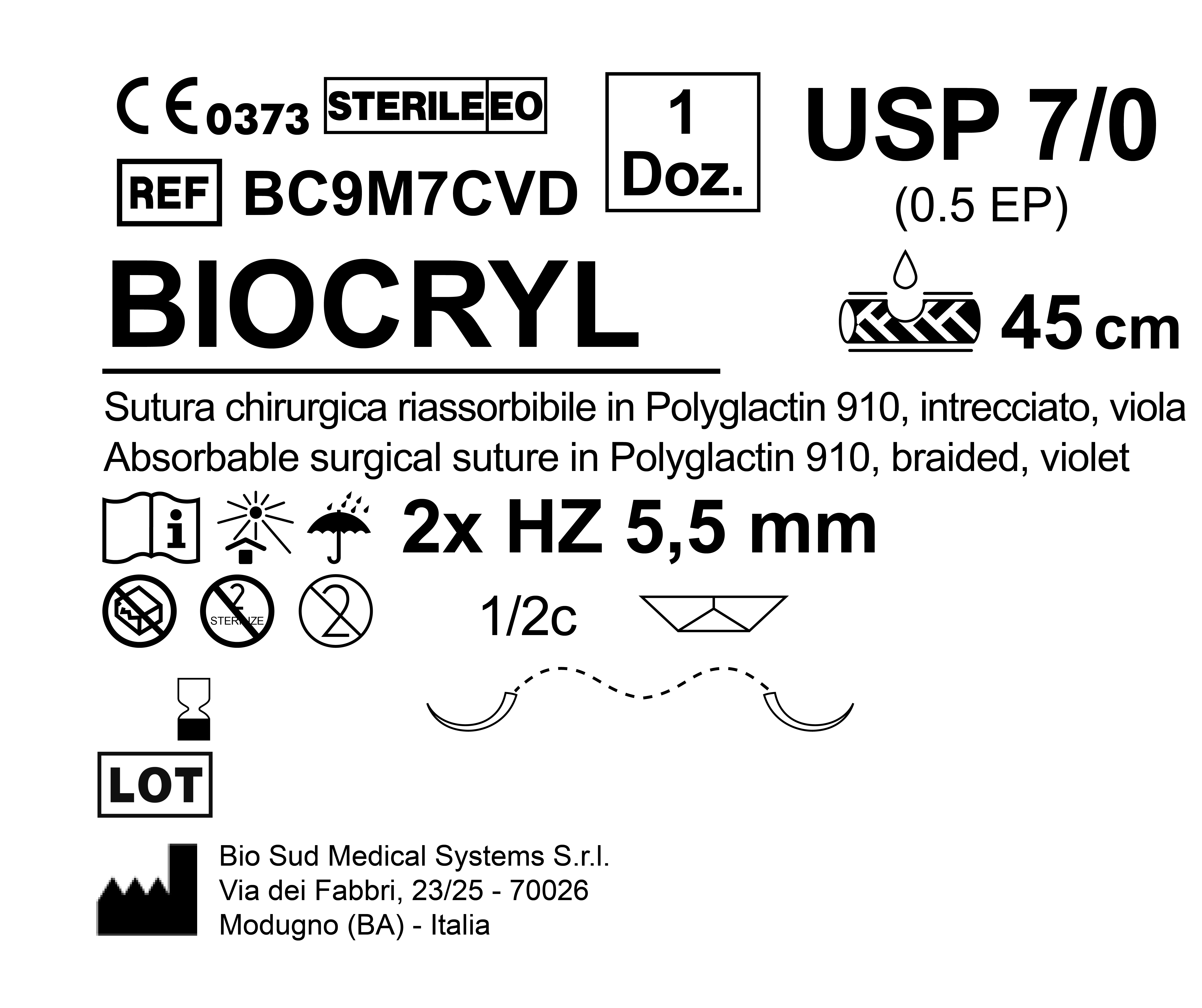 Sutura Biocryl HZ 5.5 USP 7-0 - EP 0.5 45 cm Violet Double Armed  N.12 Bs. per Box