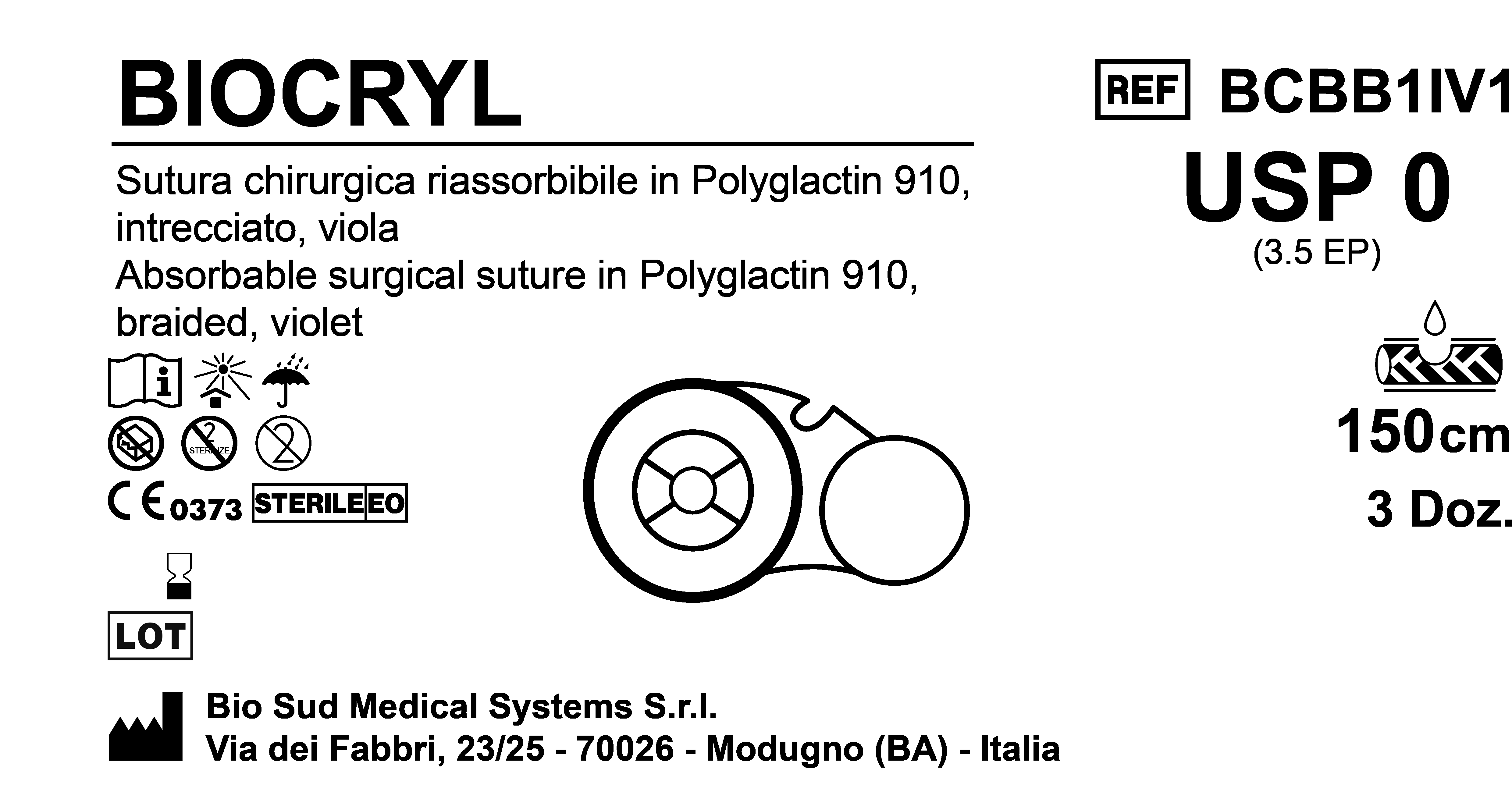 Sutura Biocryl on Reel USP 0 - EP 3.5 150 cm Violet Box 36 pcs