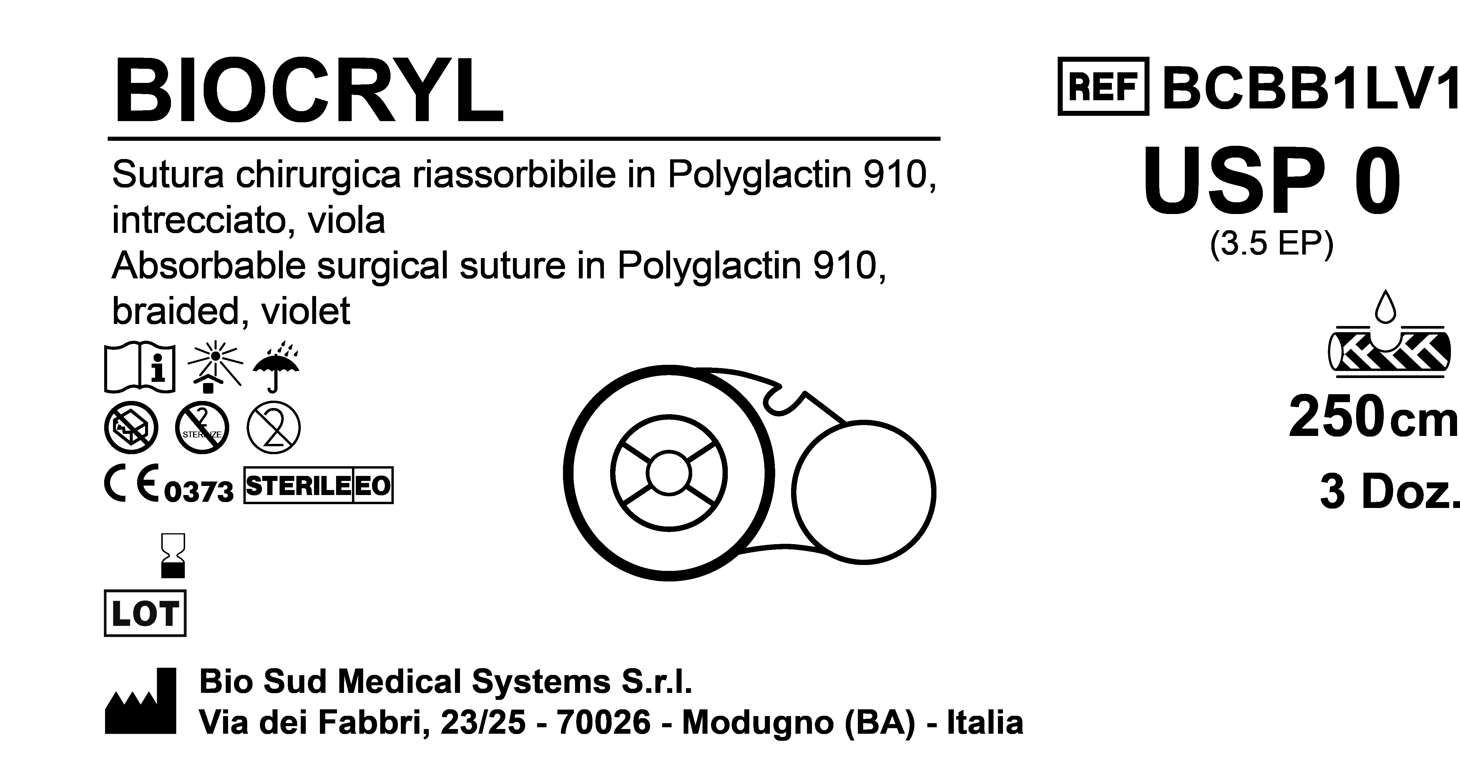 Sutura Biocryl on Reel USP 0 - EP 3.5 250 cm Violet Box 36 pcs
