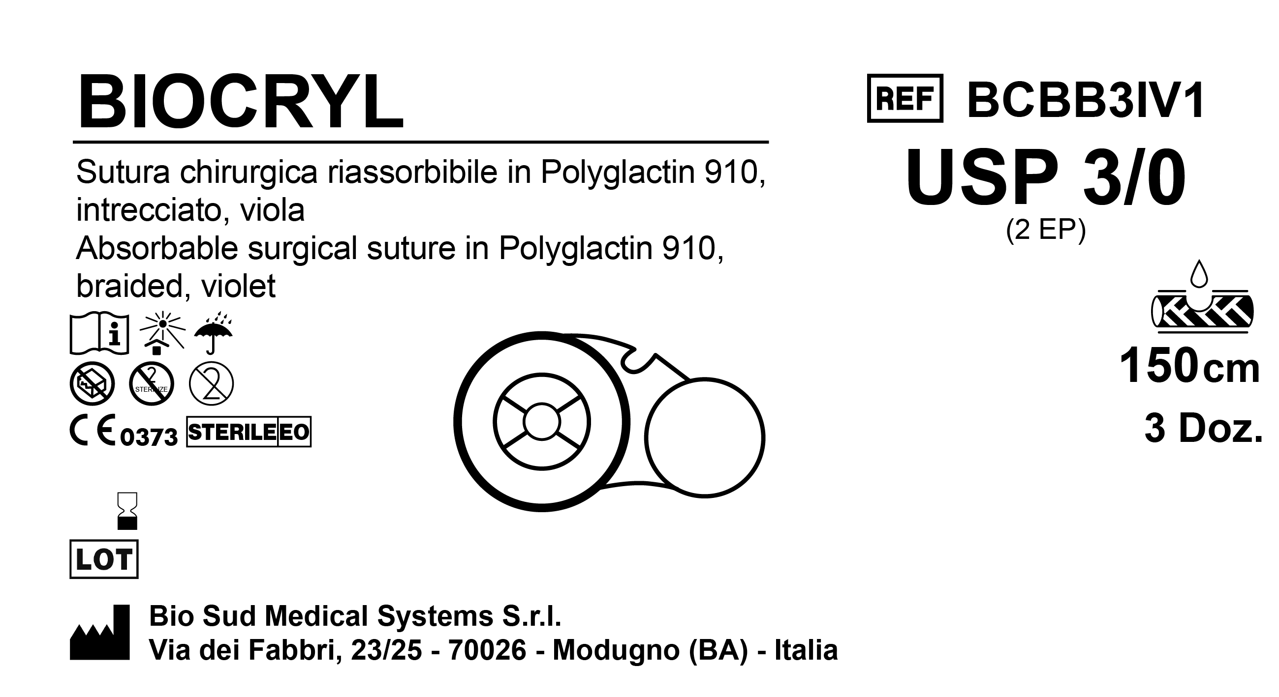 Sutura Biocryl on Reel USP 3-0 - EP 2 150 cm Violet Box 36 pcs