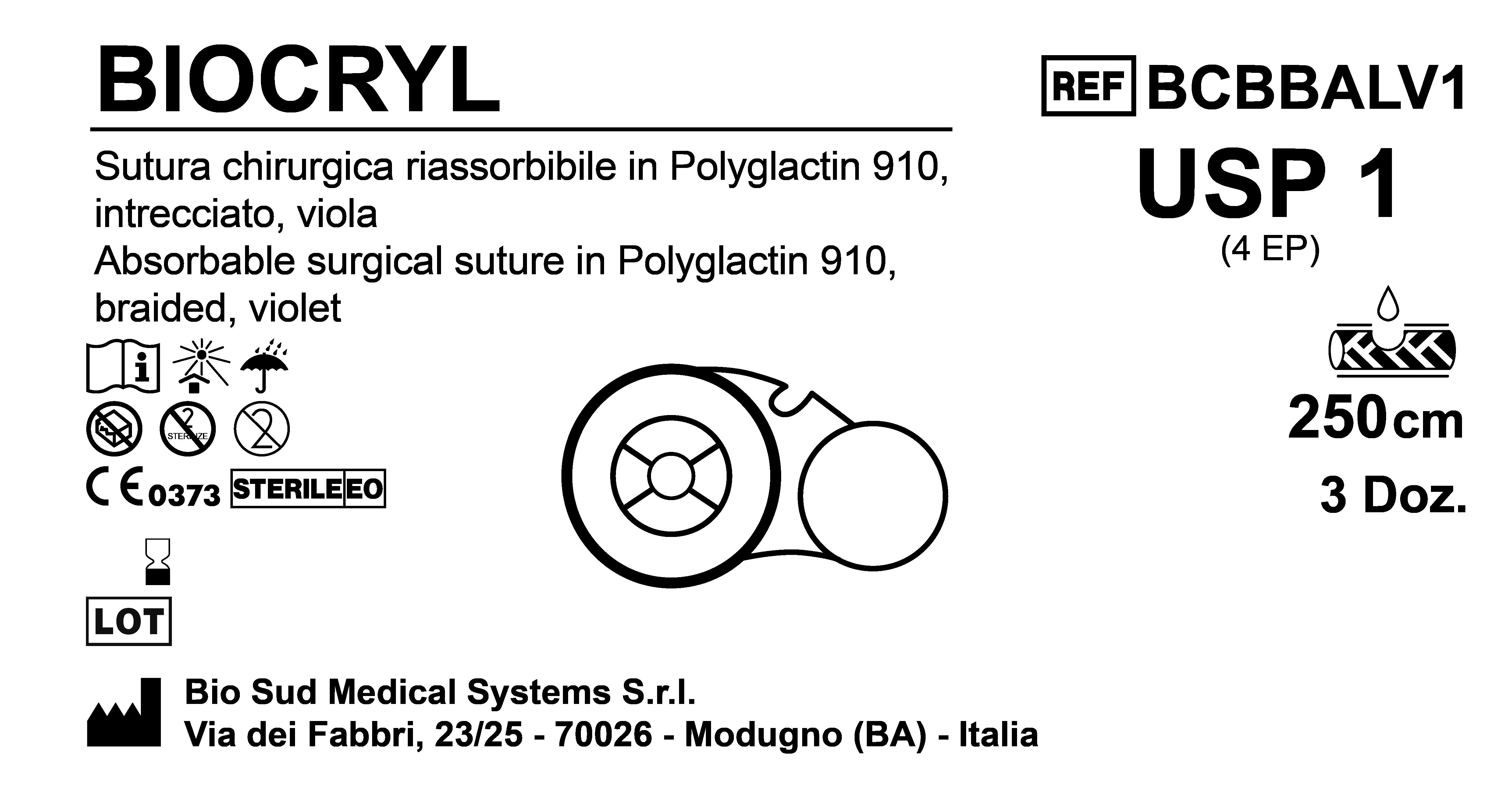 Sutura Biocryl on Reel USP 1 - EP 4 250 cm Violet Box 36 pcs