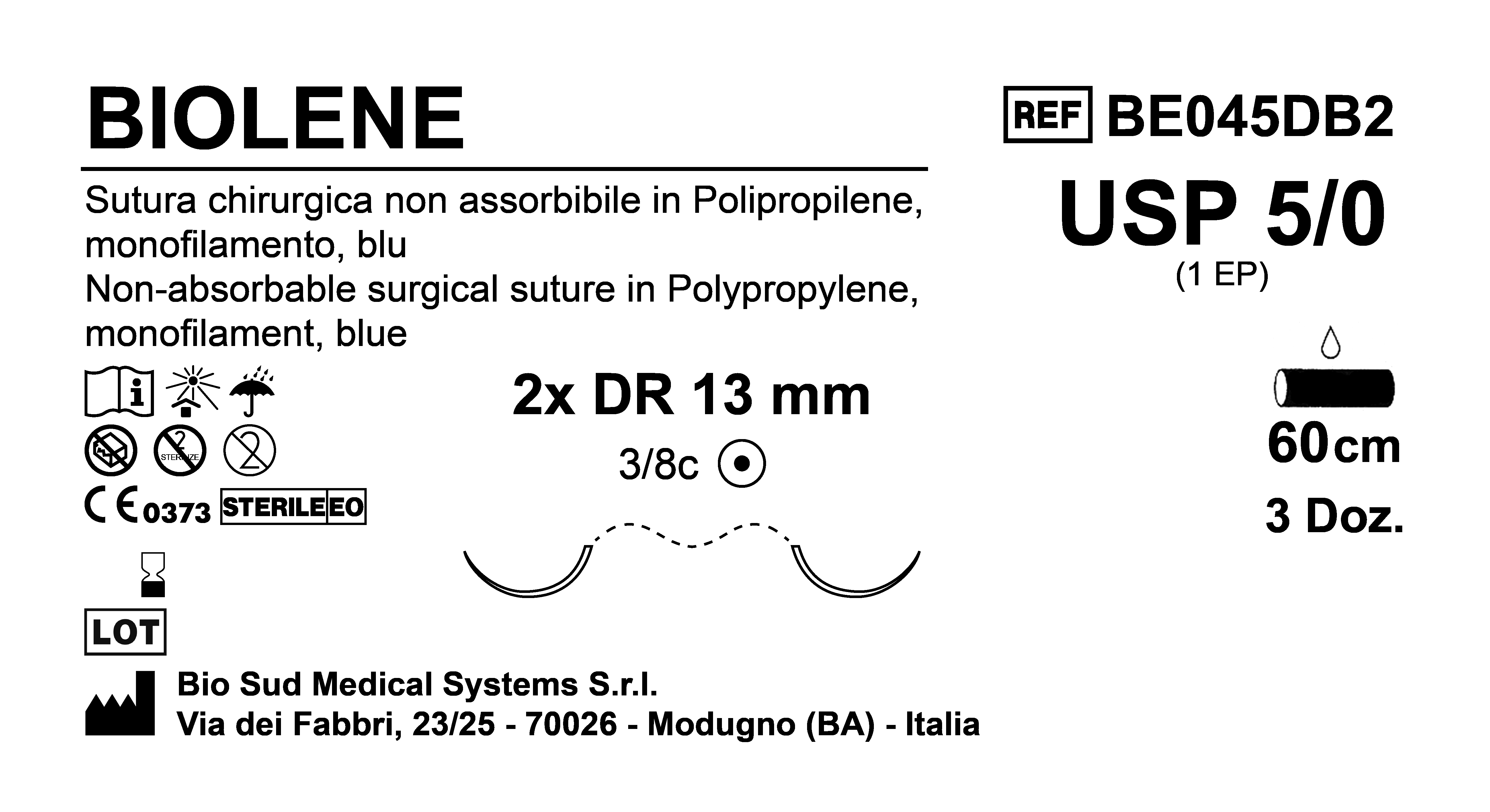 Sutura Biolene DR13 USP 5-0 - EP 1 60 cm Blue Double Armed  Box 36 pcs