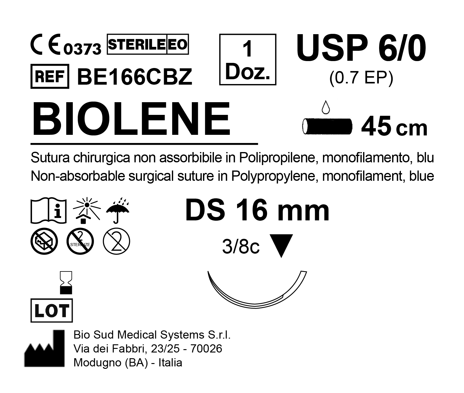 Sutura Biolene DS 16 USP 6-0 - EP 0.7 45 cm Blue Box 12 pcs