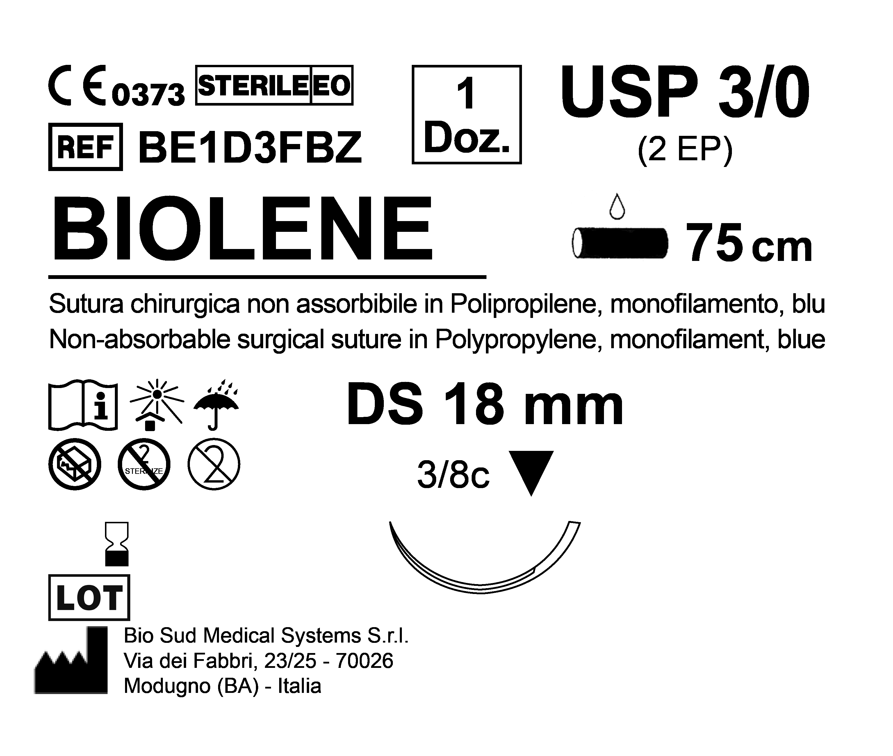 Sutura Biolene DS 18 USP 3-0 - EP 2 75 cm Blue Box 12 pcs
