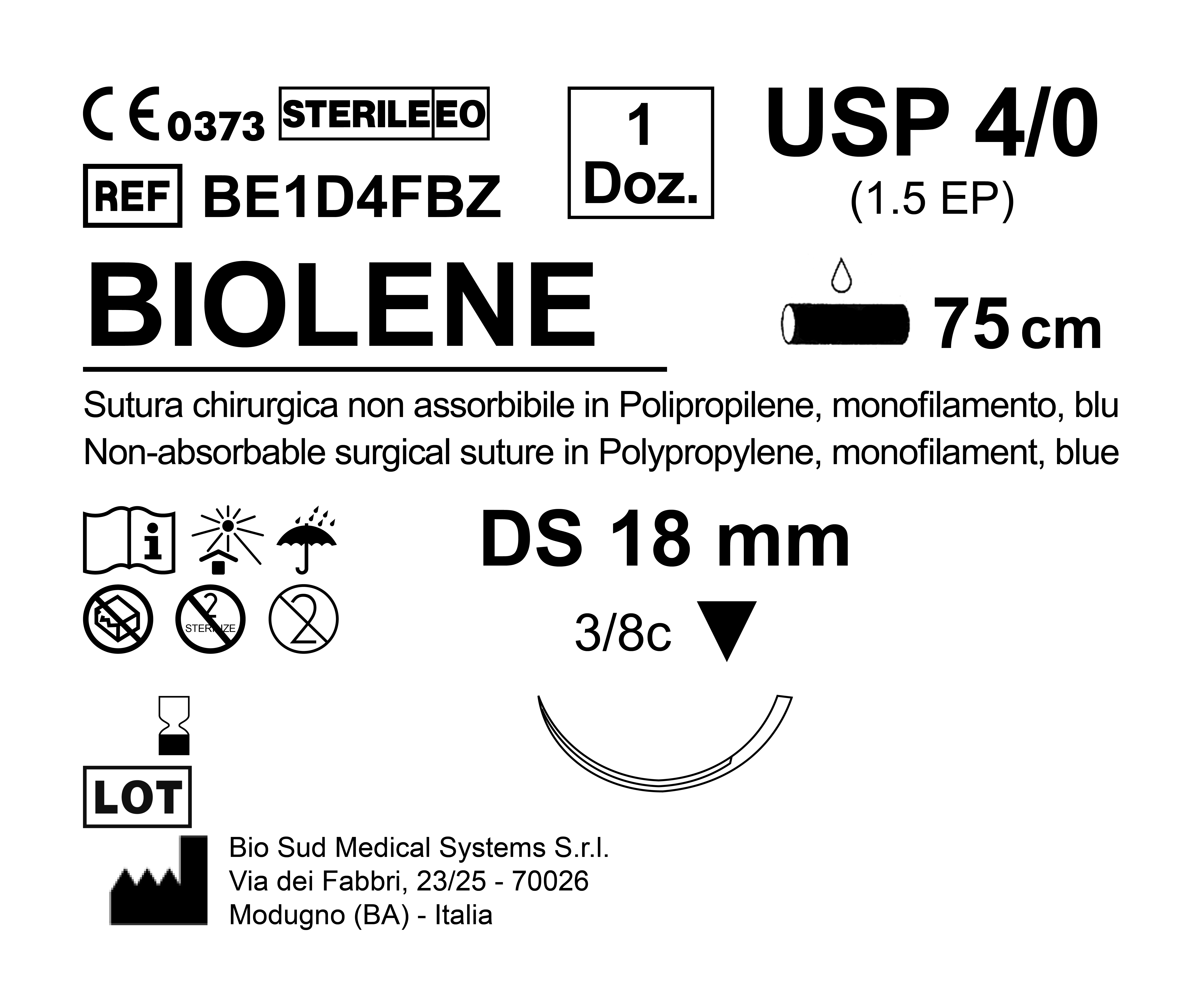 Sutura Biolene DS 18 USP 4-0  - EP 1.5 75 cm Blue Box 12 pcs