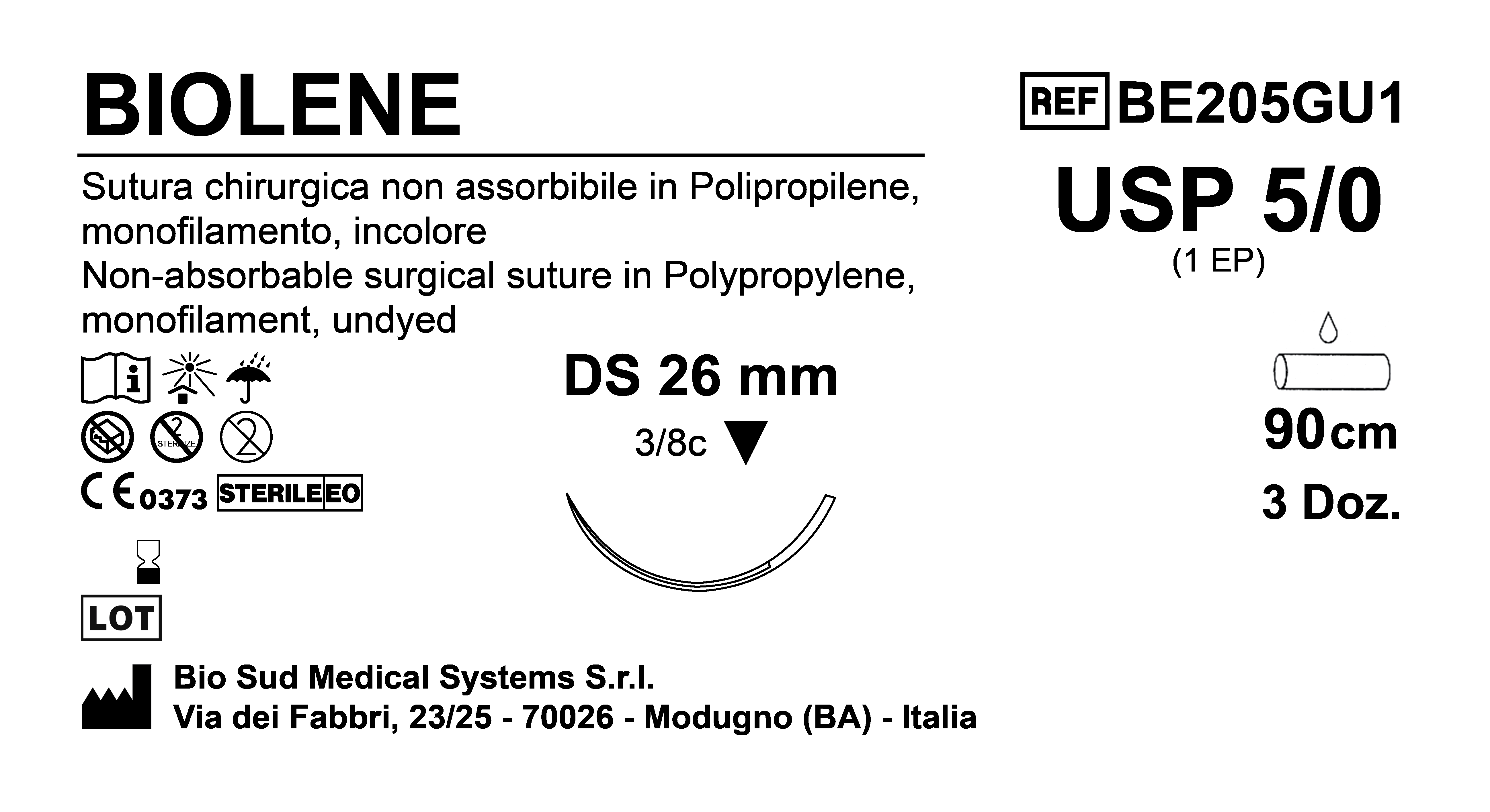 Sutura Biolene DS 26 USP 5-0 - EP 1 90 cm Undyed Box 36 pcs