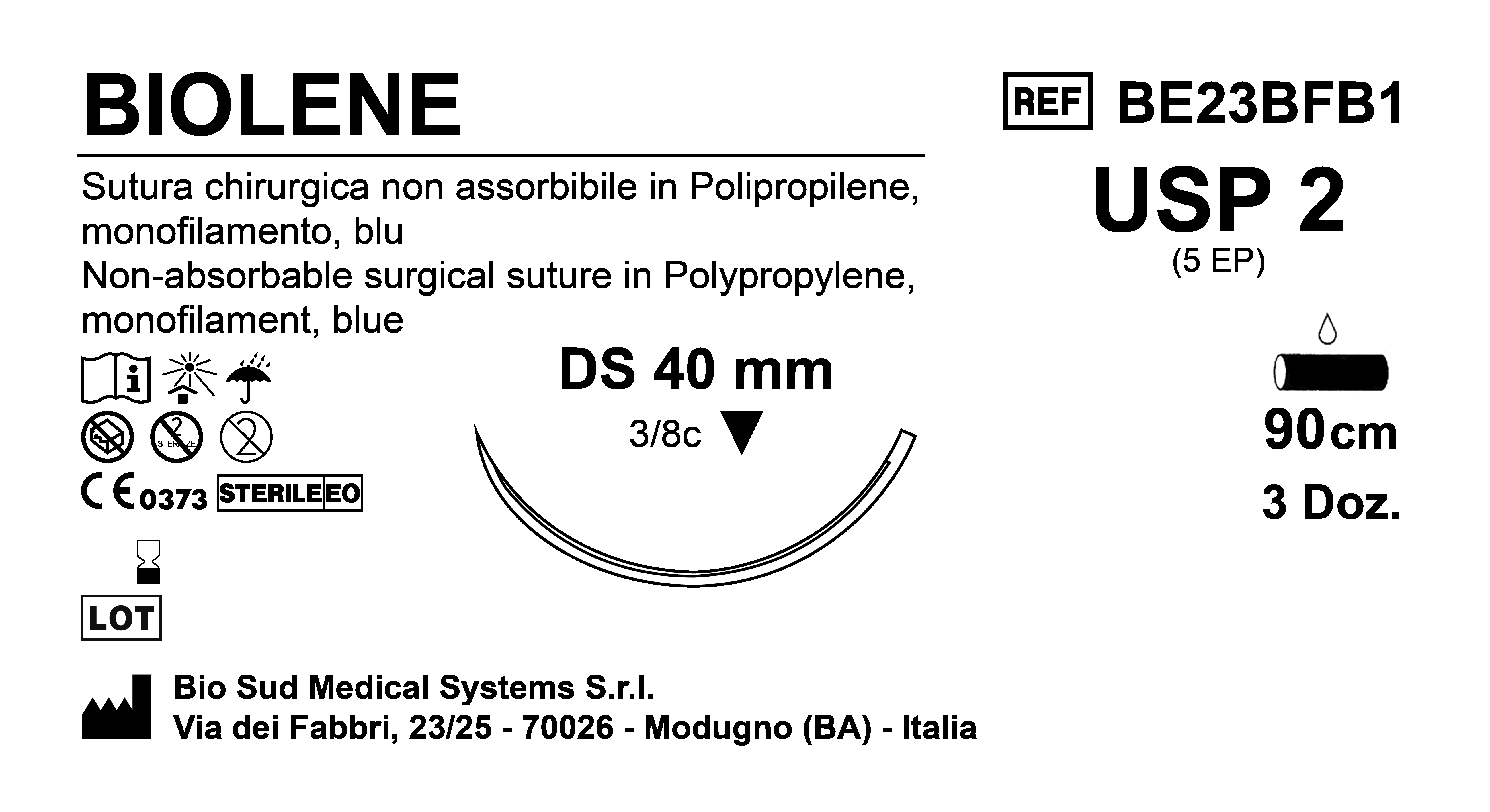 Sutura Biolene DS 40 USP 2 - EP 5 75 cm Blue Box 36 pcs