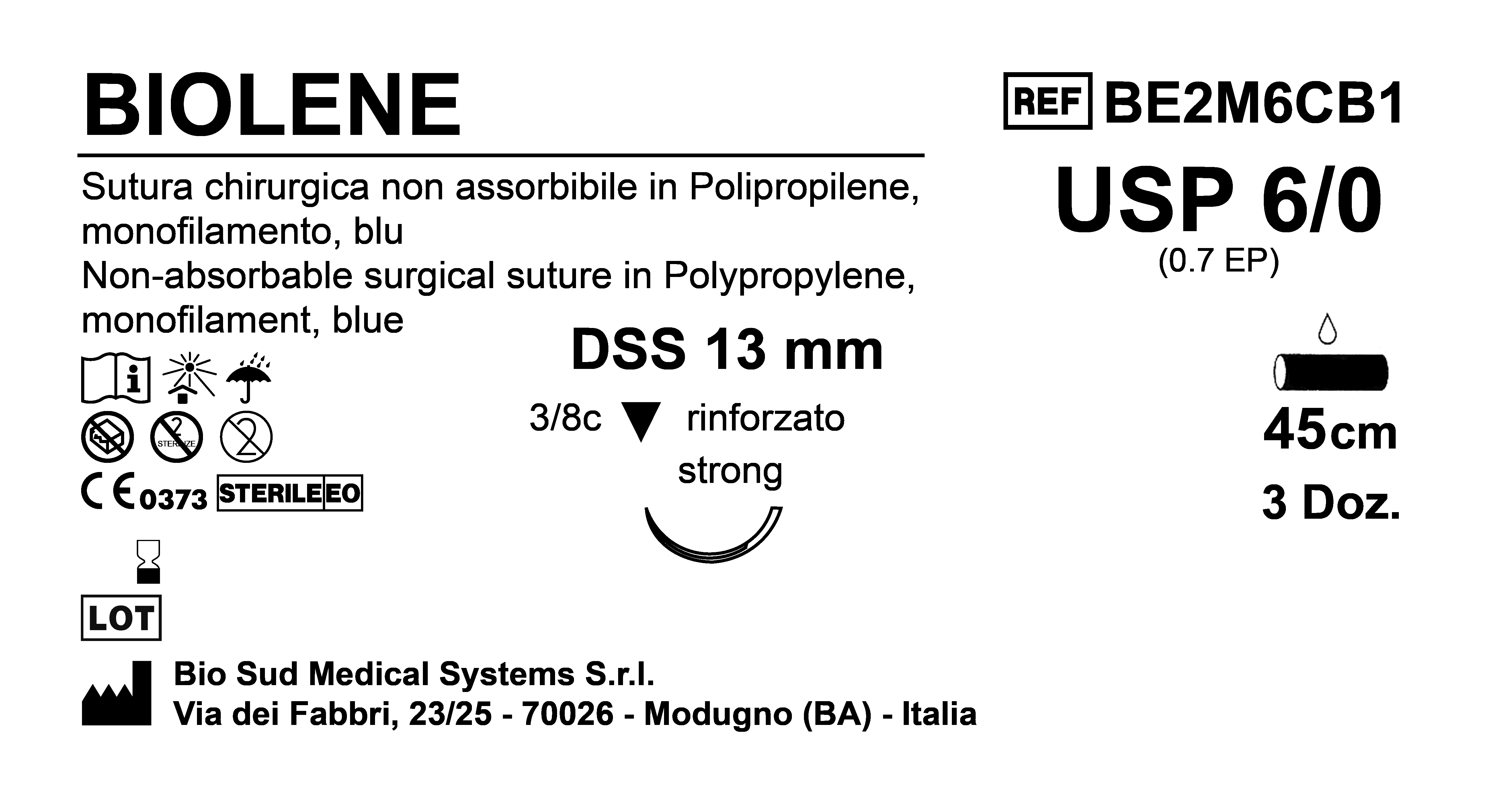 Sutura Biolene DSS 13 USP 6-0 - EP 0.7 45 cm Blue Box 36 pcs