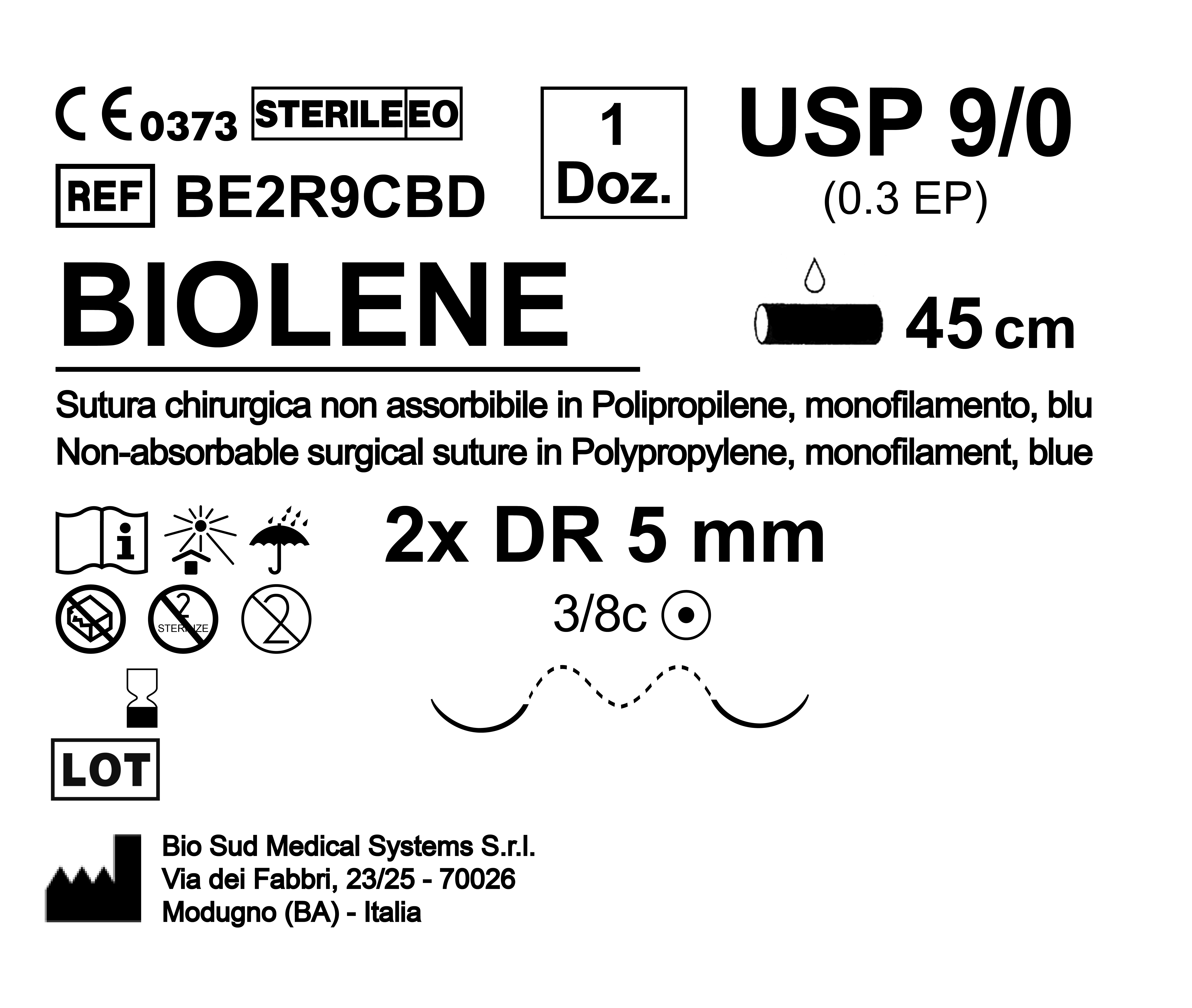 Sutura Biolene DR 5 USP 9-0 - EP 0.3 45 cm Blue Double Armed  N.12 Bs. per Box