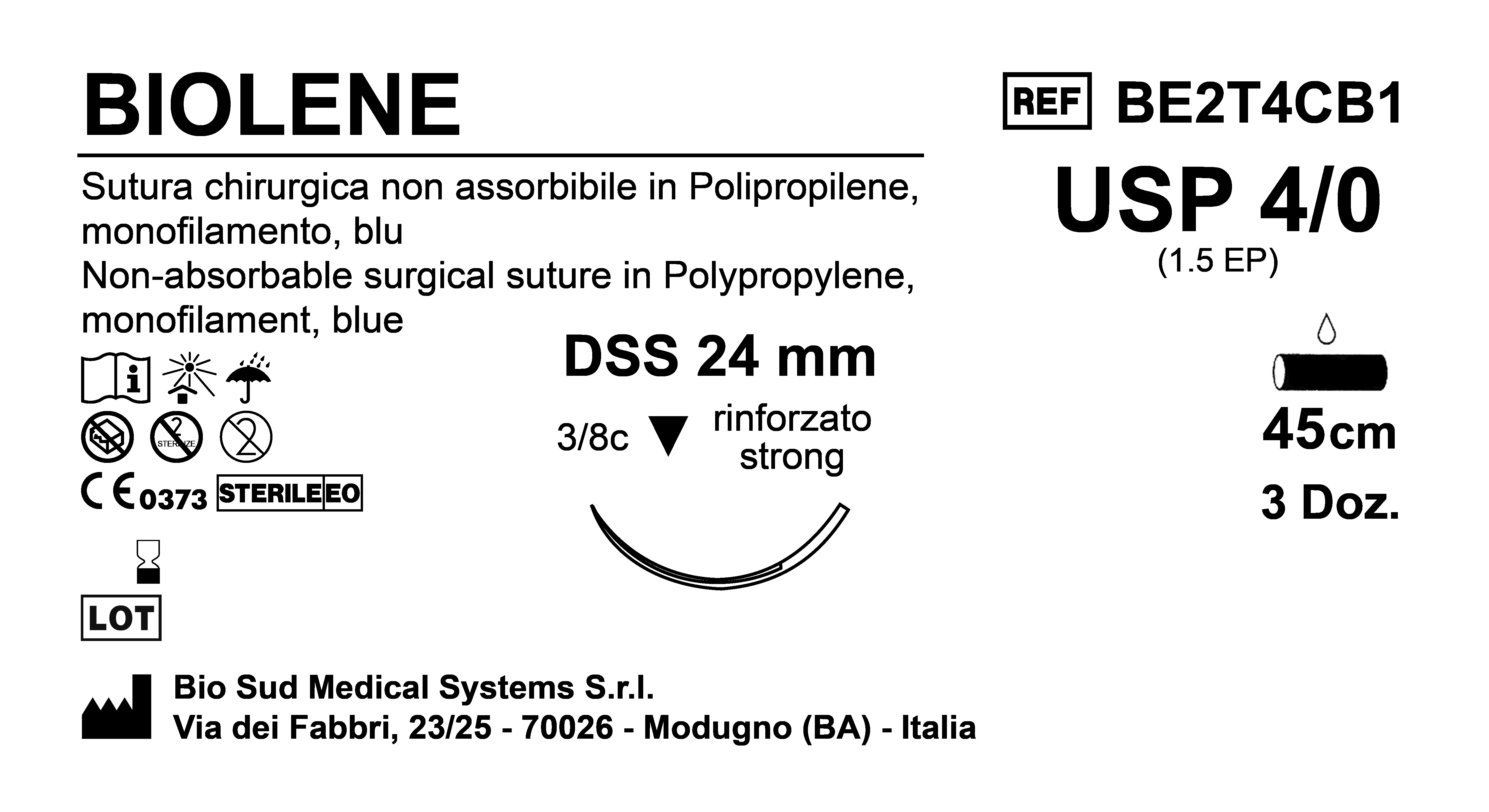 Sutura Biolene DSS 24 USP 4-0  - EP 1.5 45 cm Blue Box 36 pcs