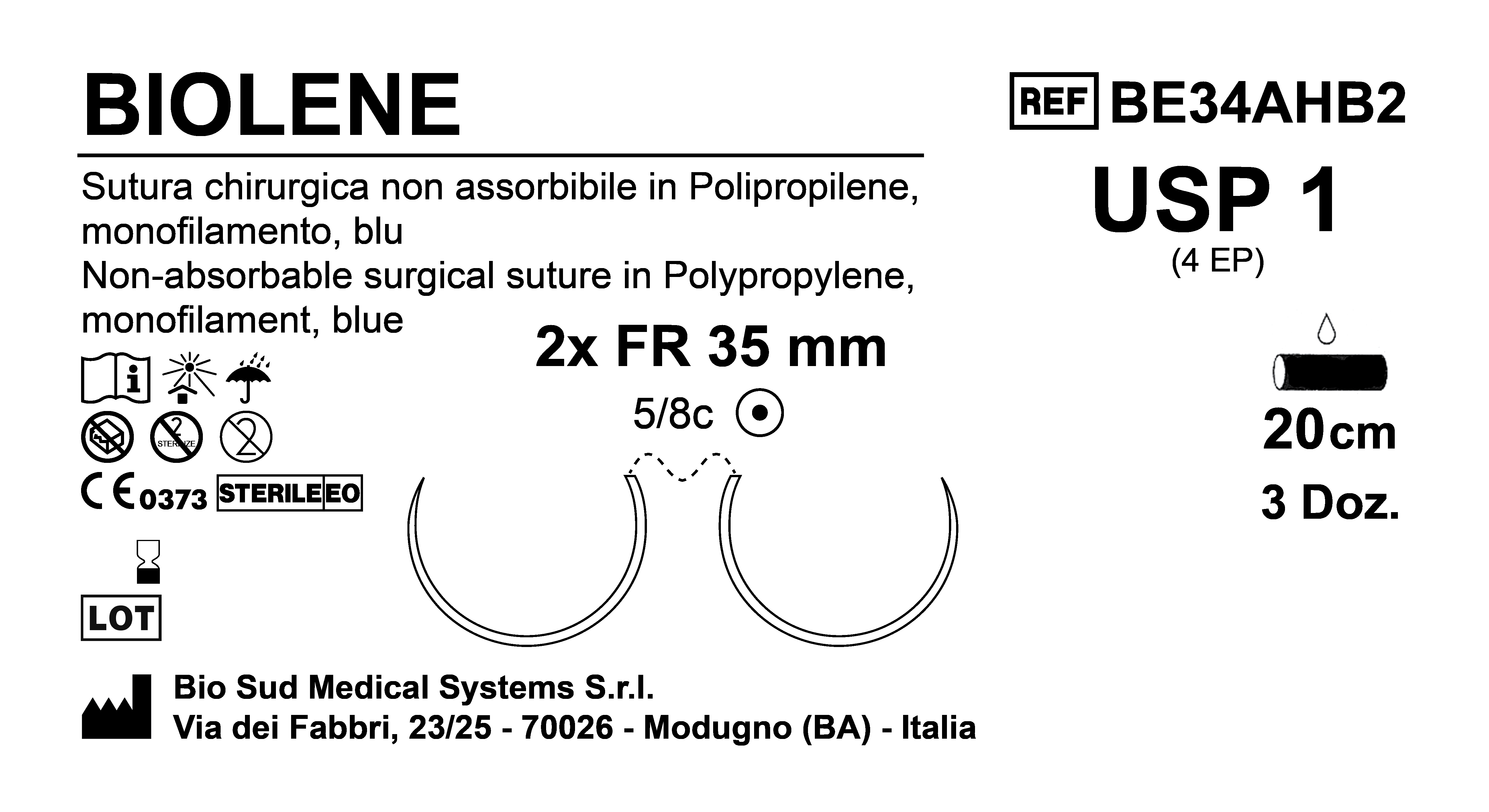 Sutura Biolene FR 35 USP 1 - EP 4 120 cm Blue Double Armed  Box 36 pcs