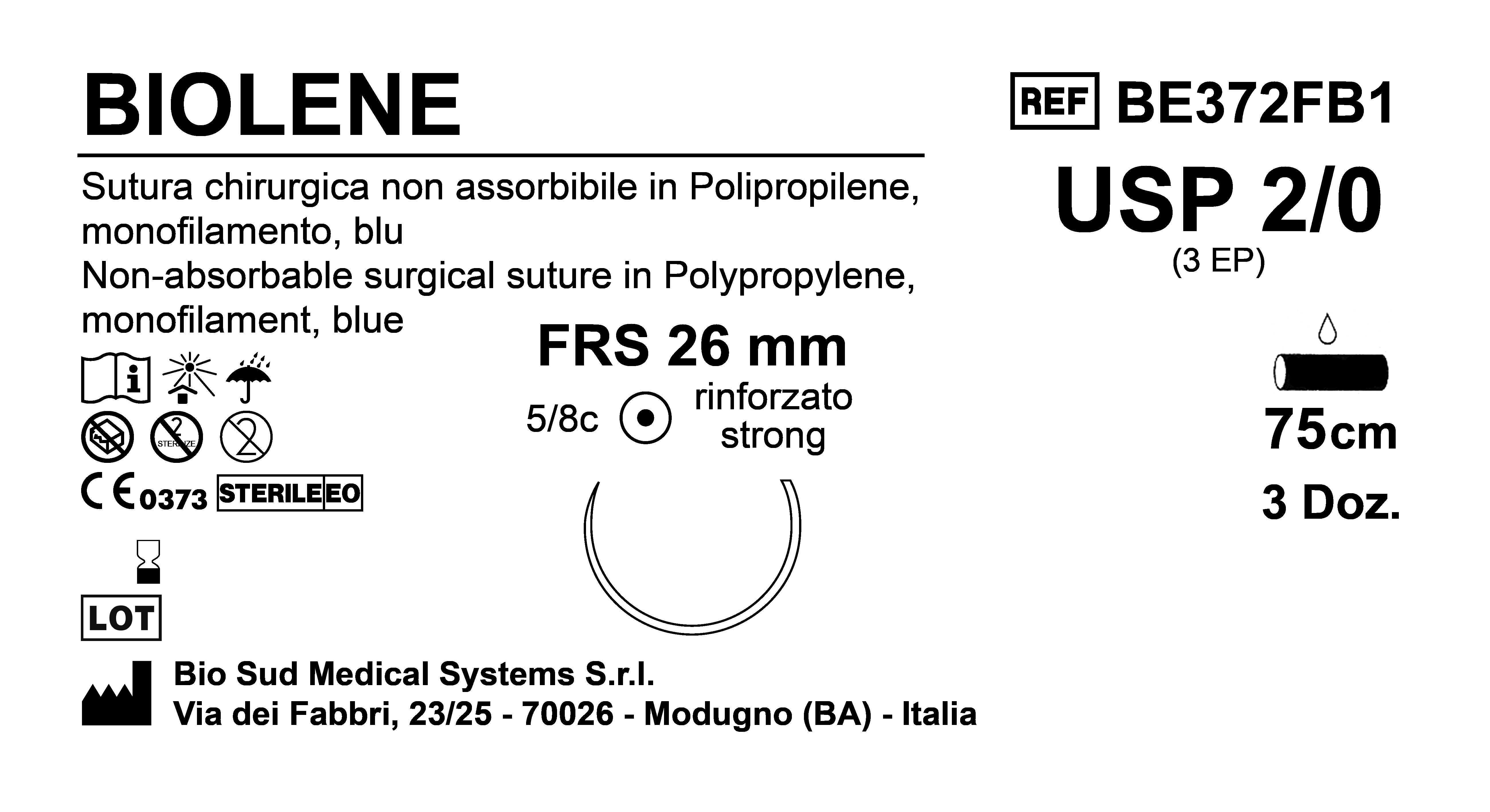 Sutura Biolene FRS26 USP 2-0 - EP 3 75 cm Blue Box 36 pcs