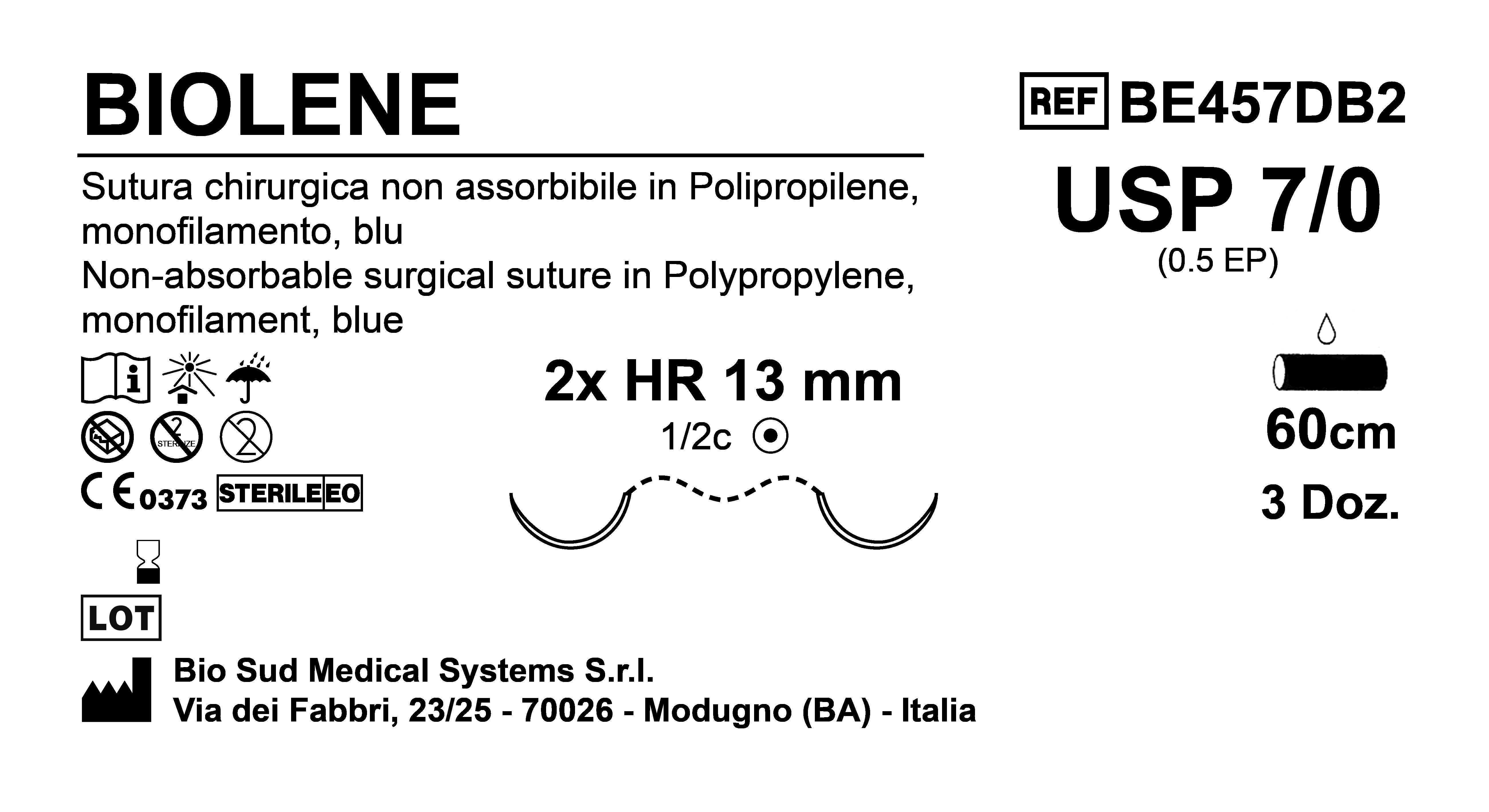 Sutura Biolene HR13 USP 7-0 - EP 0.5 60 cm Blue Double Armed  Box 36 pcs