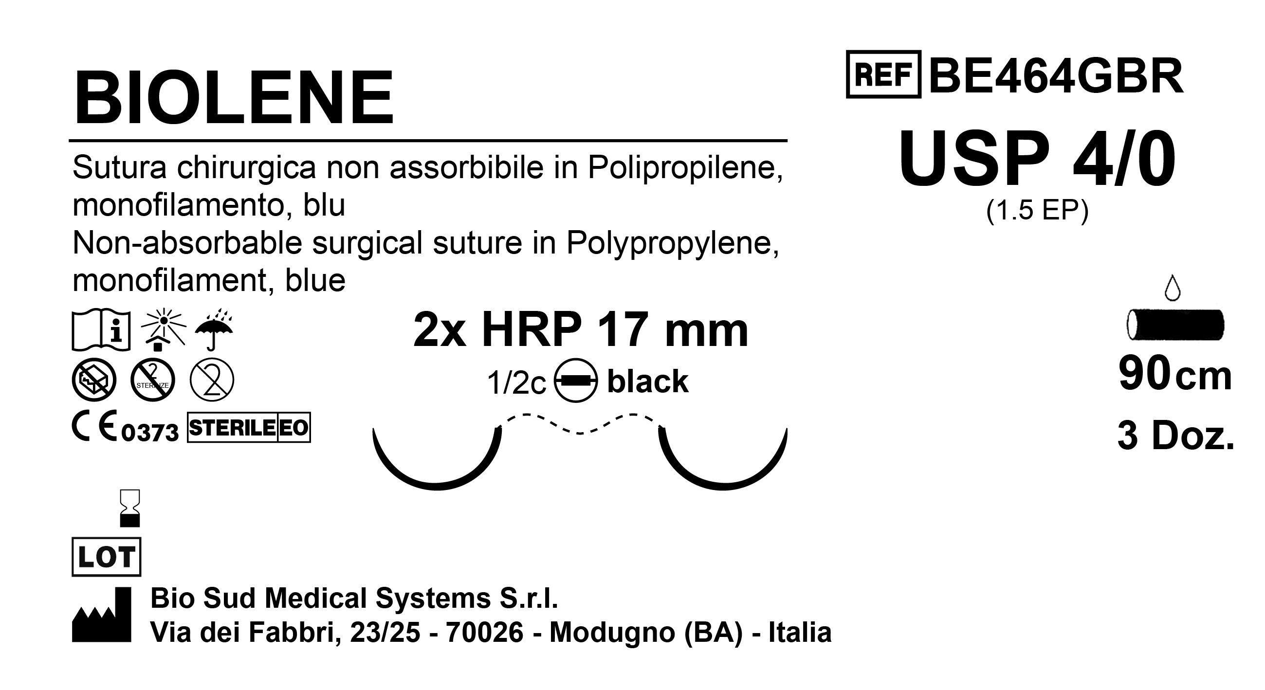 Sutura Biolene HRP17 USP 4-0  - EP 1.5 90 cm Blue Double Needle Plus Black Box 36 pcs