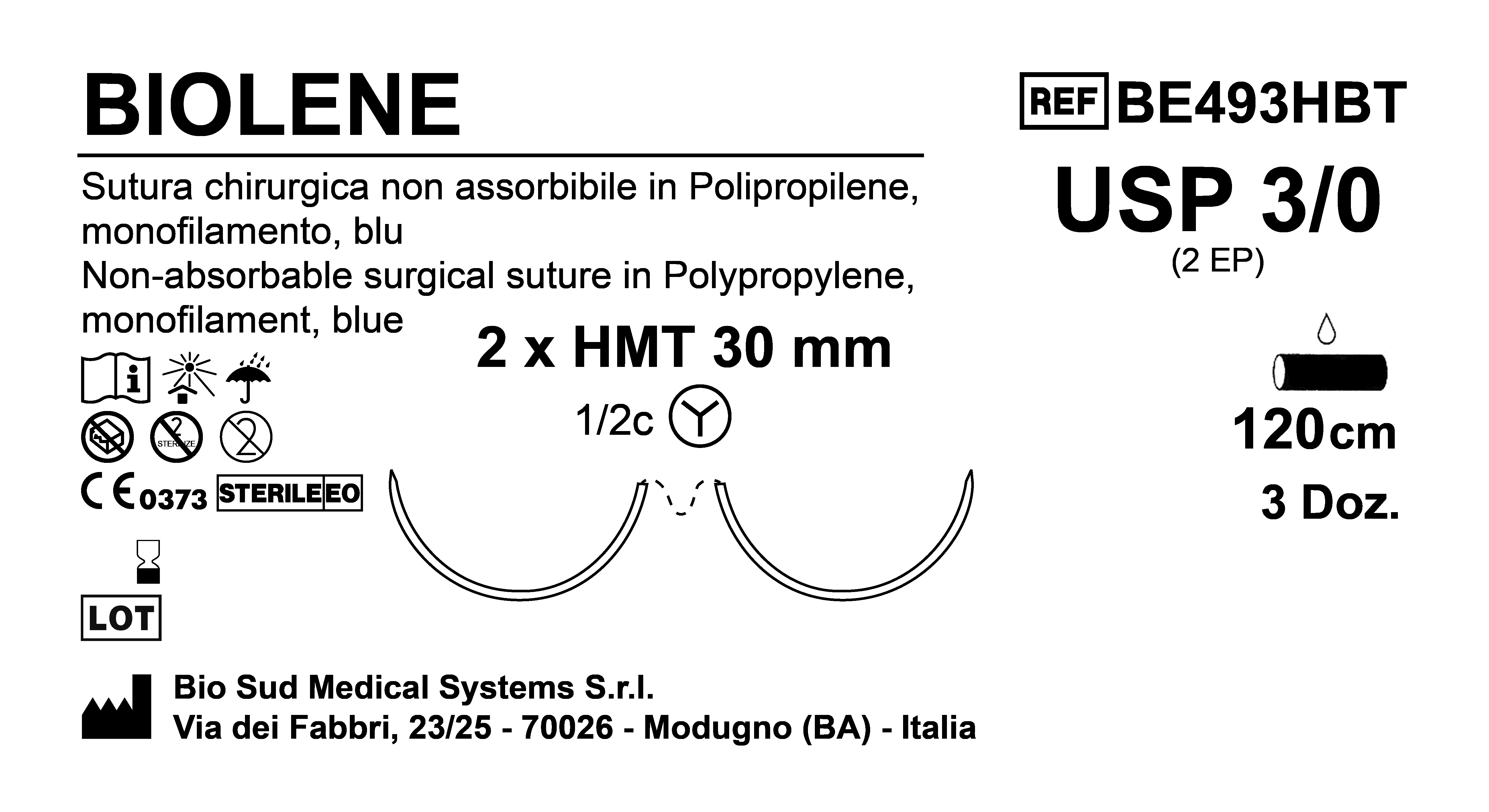 Sutura Biolene HMT 30 USP 3-0 - EP 2 120 cm Blue Double Needle MicroTapercut Box 36 pcs