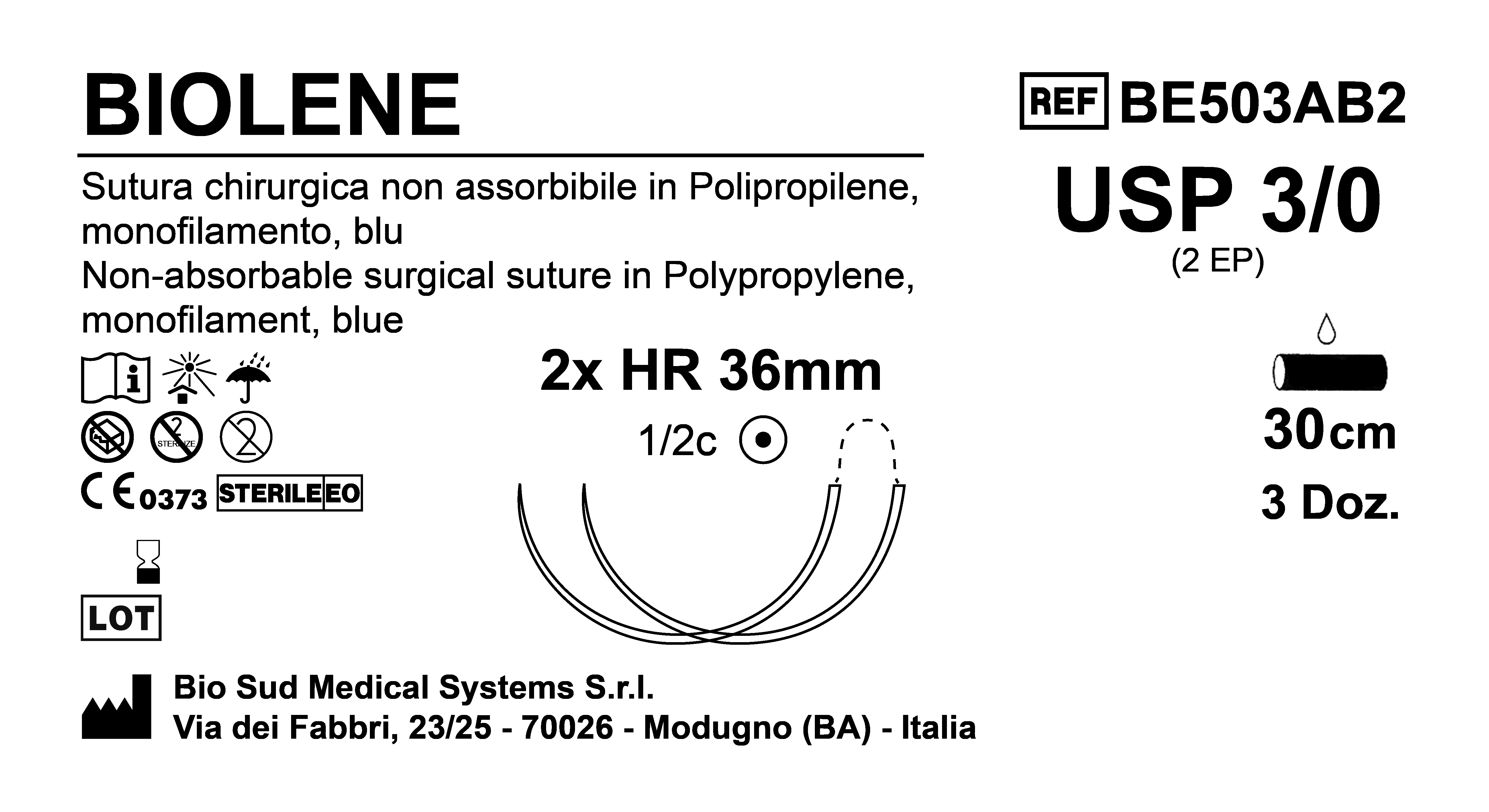 Sutura Biolene HR 36 USP 3-0 - EP 2 30 cm Blue Double Armed  Box 36 pcs