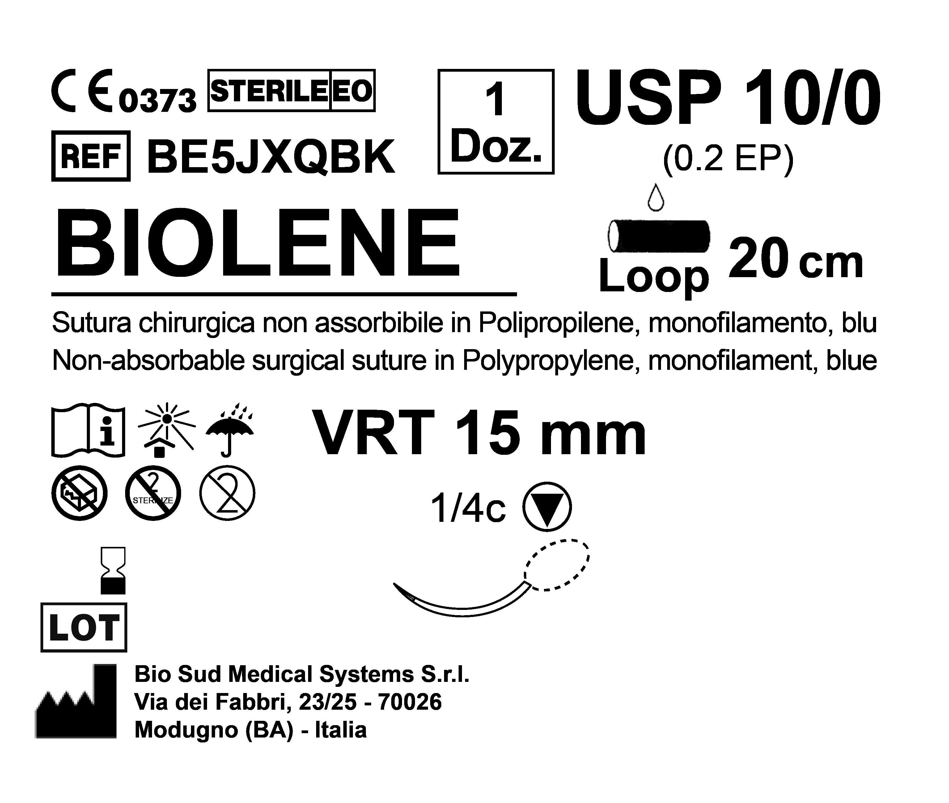 Sutura Biolene VRT 15 USP 10-0 - EP 0.2 20 cm Blue Loop  Box 12 pcs