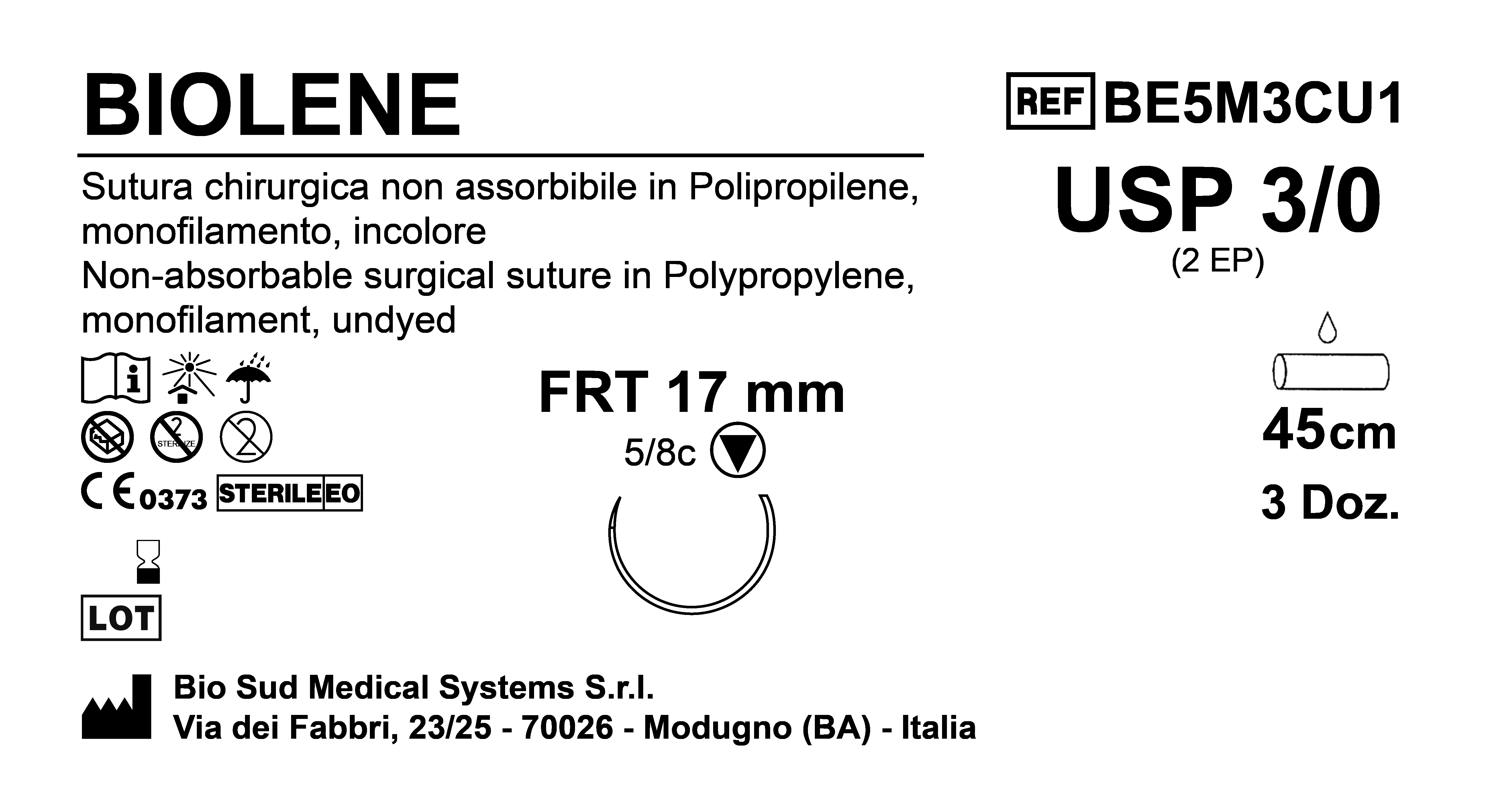 Sutura Biolene FRT 17 USP 3-0 - EP 2 45 cm Undyed Box 36 pcs