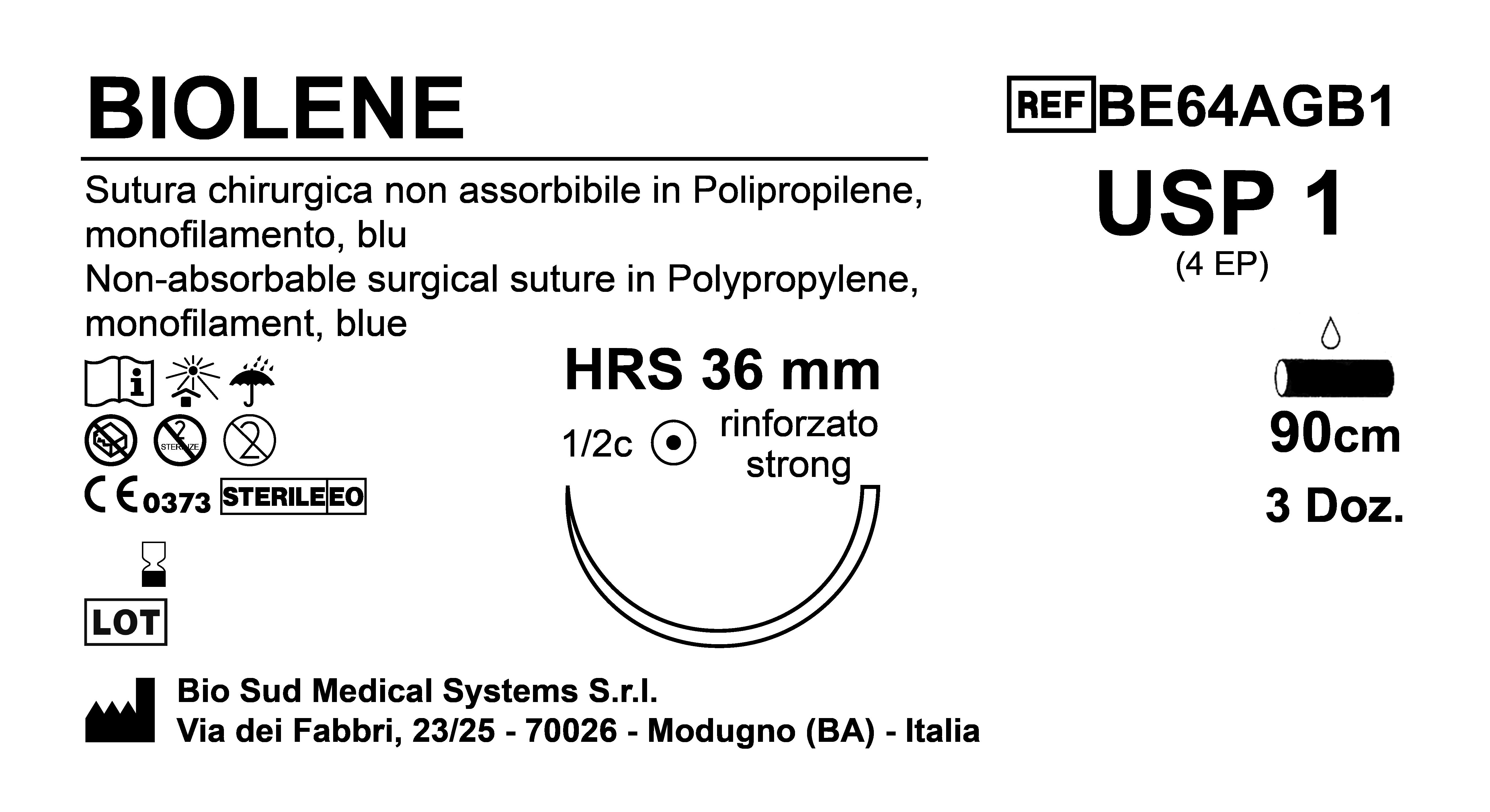 Sutura Biolene HRS36 USP 1 - EP 4 90 cm Blue Box 36 pcs