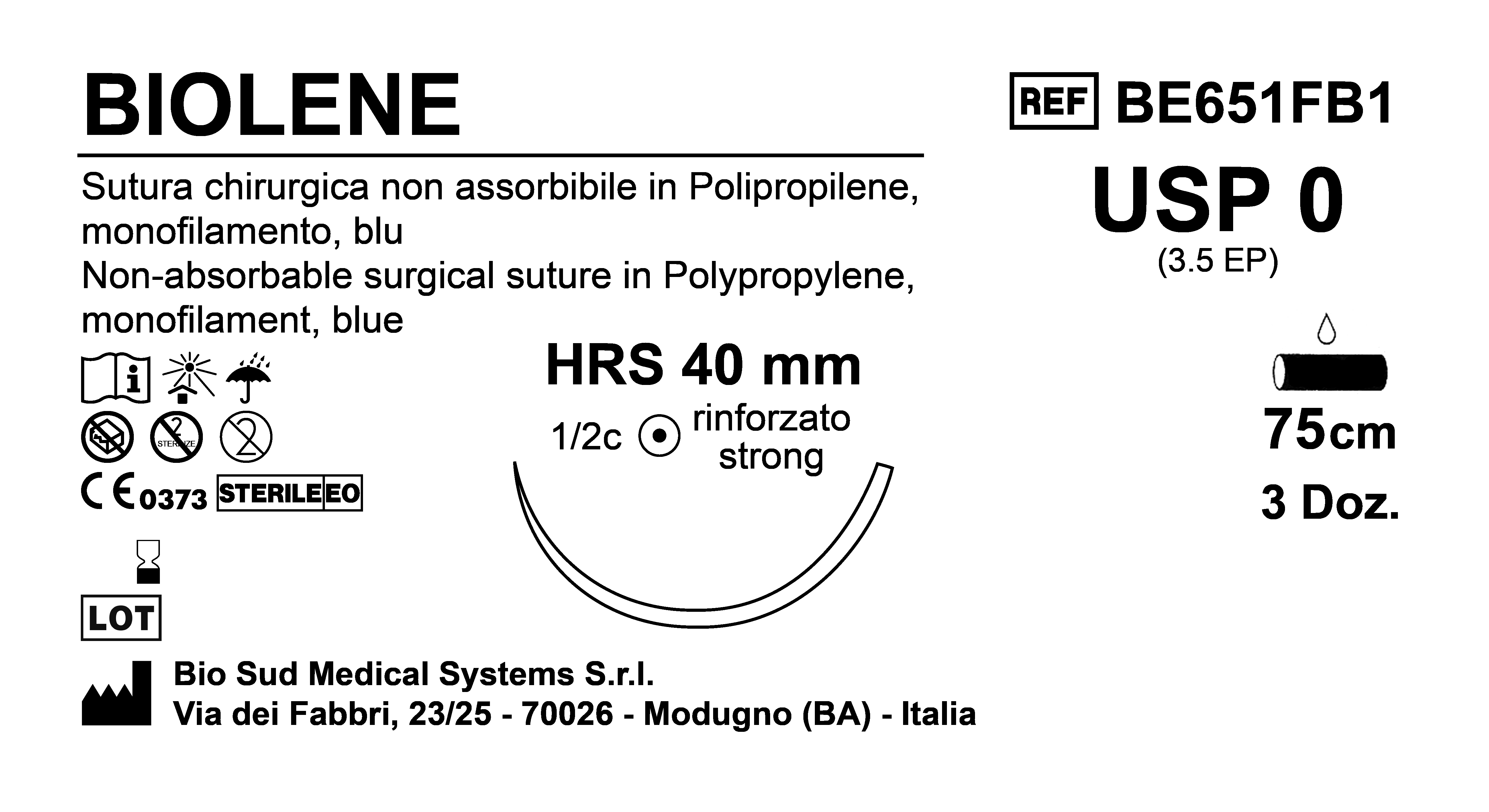 Sutura Biolene HRS40 USP 0 - EP 3.5 75 cm Blue Box 36 pcs