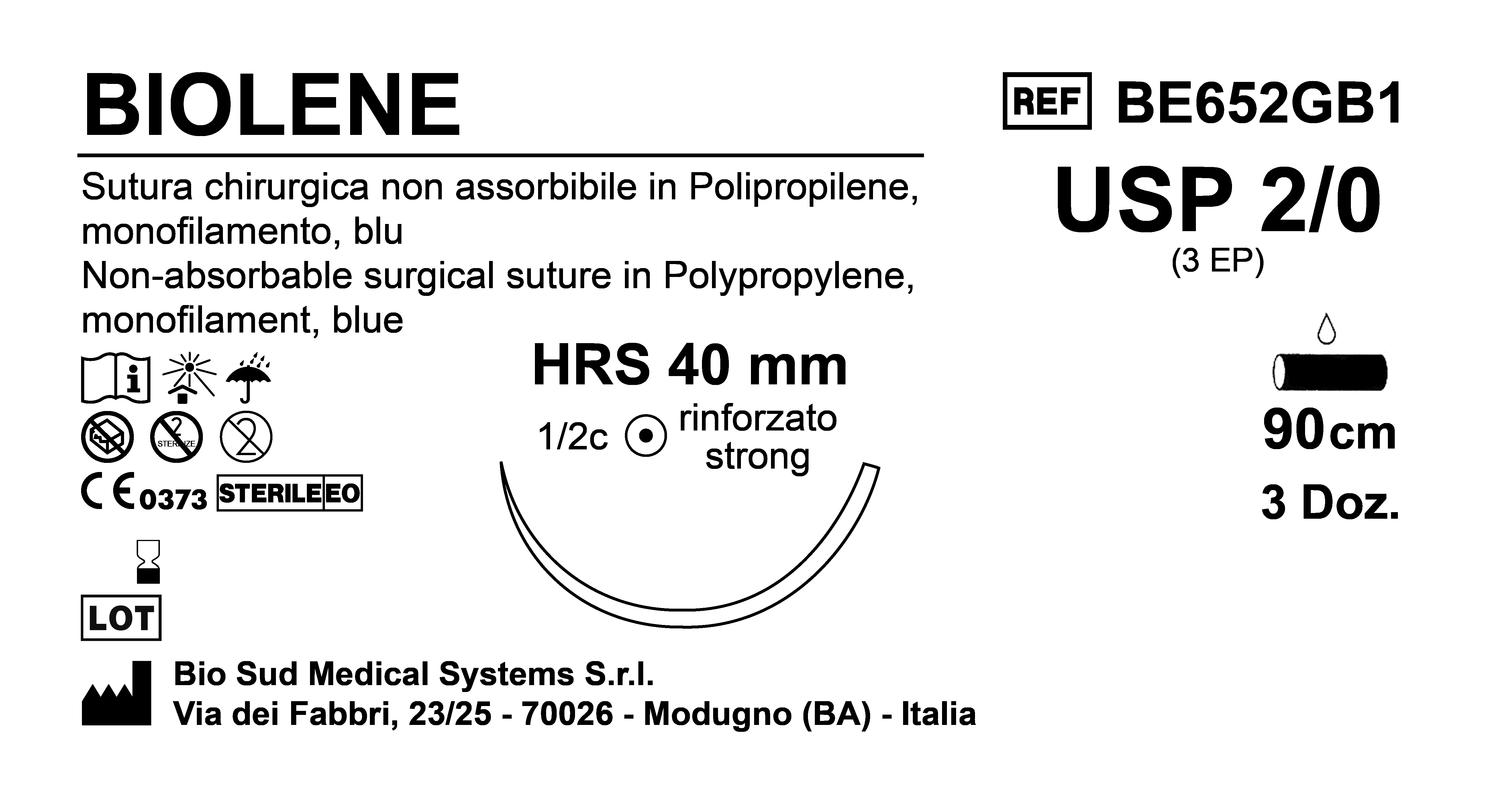 Sutura Biolene HRS40 USP 2-0 - EP 3 90 cm Blue Box 36 pcs