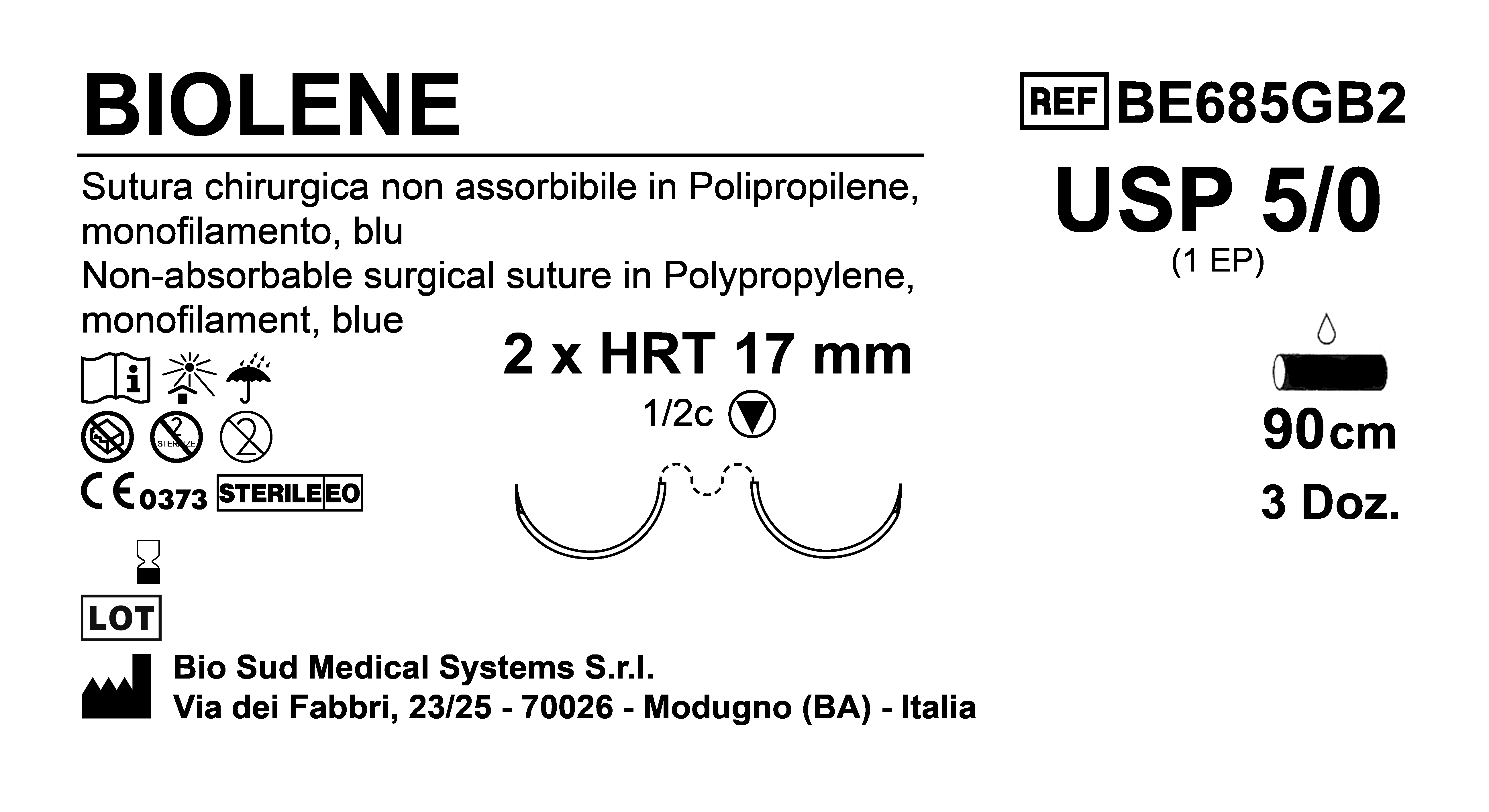 Sutura Biolene HRT17 USP 5-0 - EP 1 90 cm Blue Double Armed  Box 36 pcs