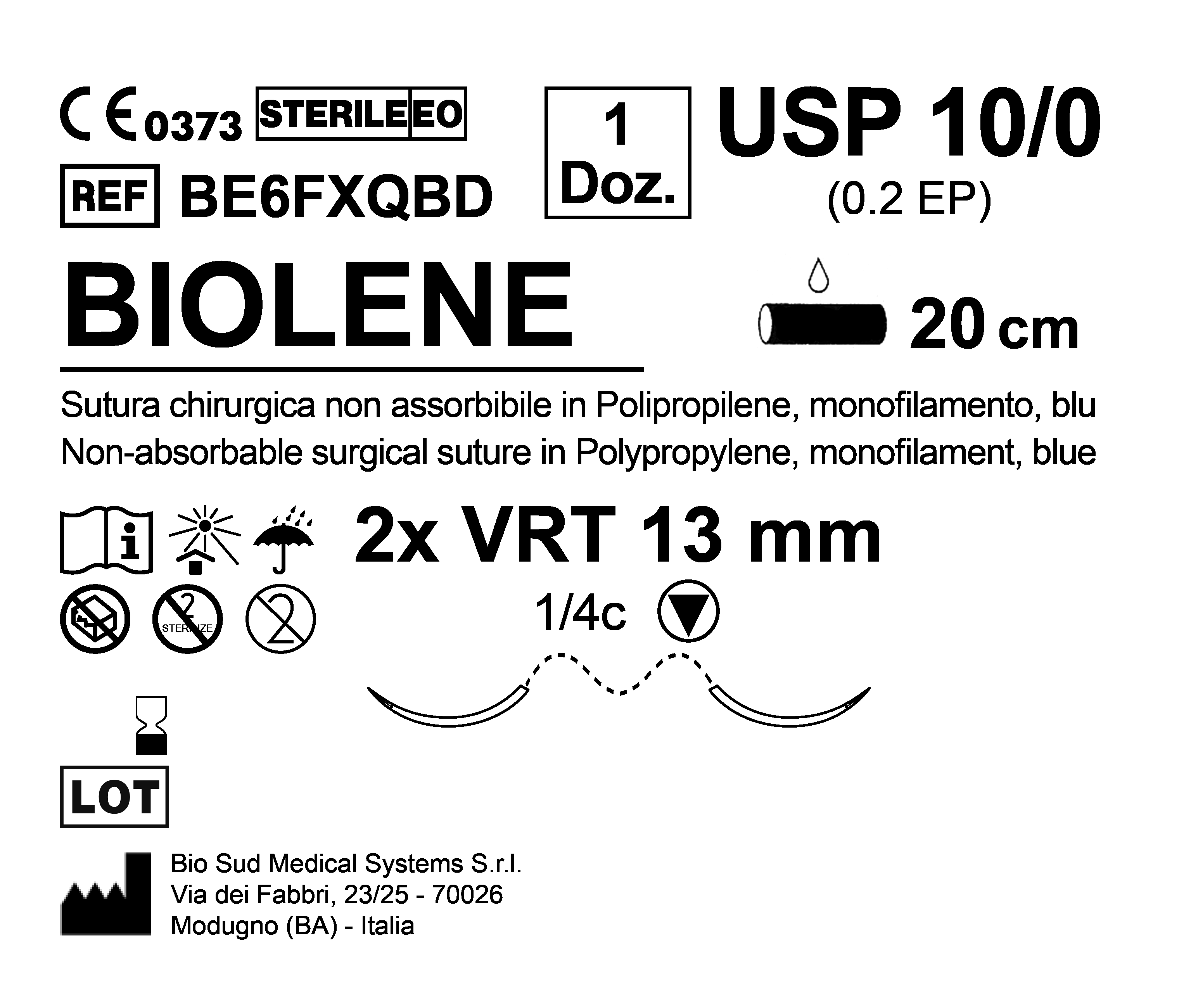 Sutura Biolene VRT 13 USP 10-0 - EP 0.2 20 cm Blue Double Armed  N.12 Bs. per Box