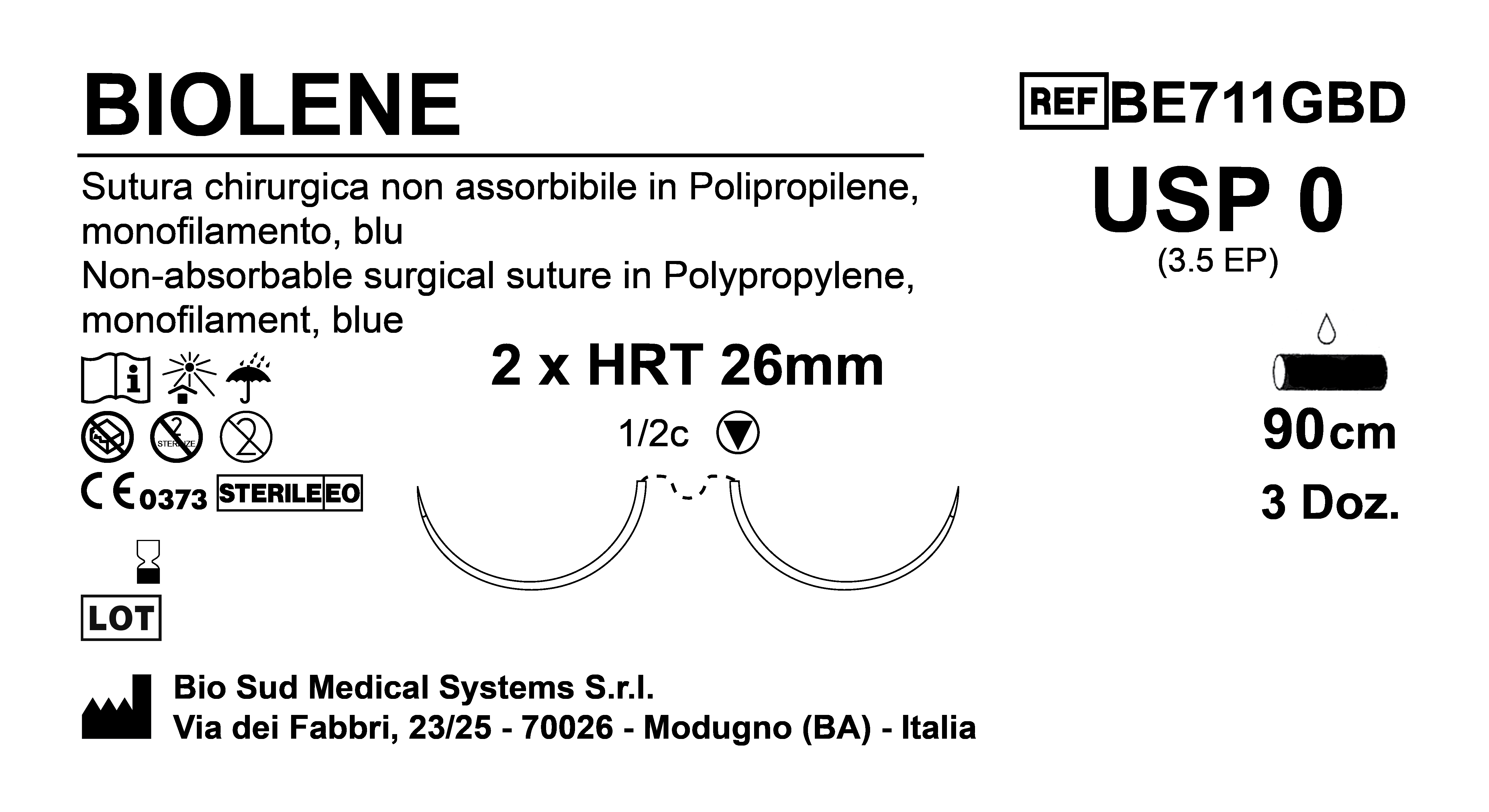 Sutura Biolene HRT 26 USP 0 - EP 3.5 90 cm Blue Double Armed  N.12 Bs. per Box