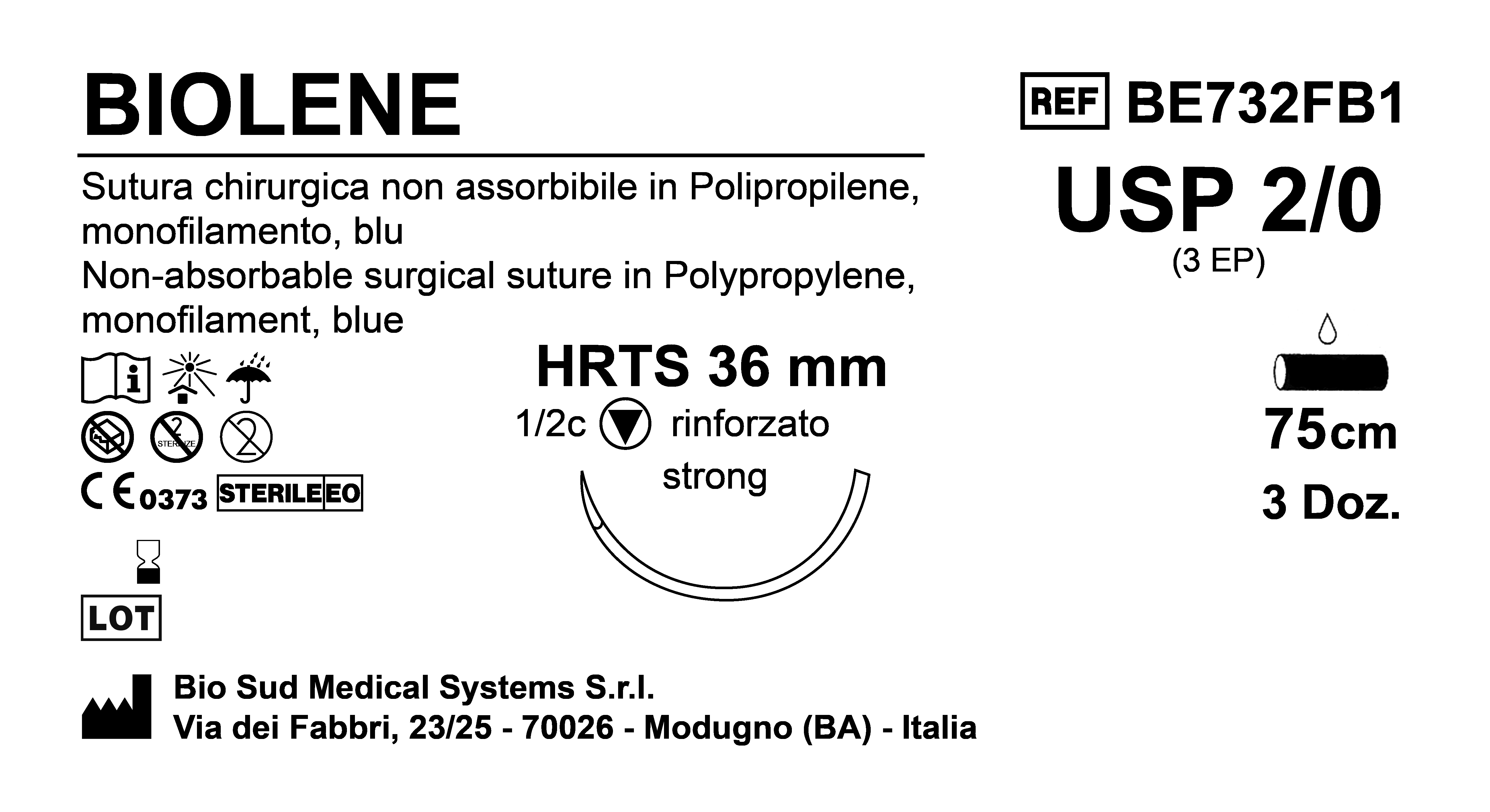 Sutura Biolene HRTS 36 USP 2-0 - EP 3 75 cm Blue Box 36 pcs