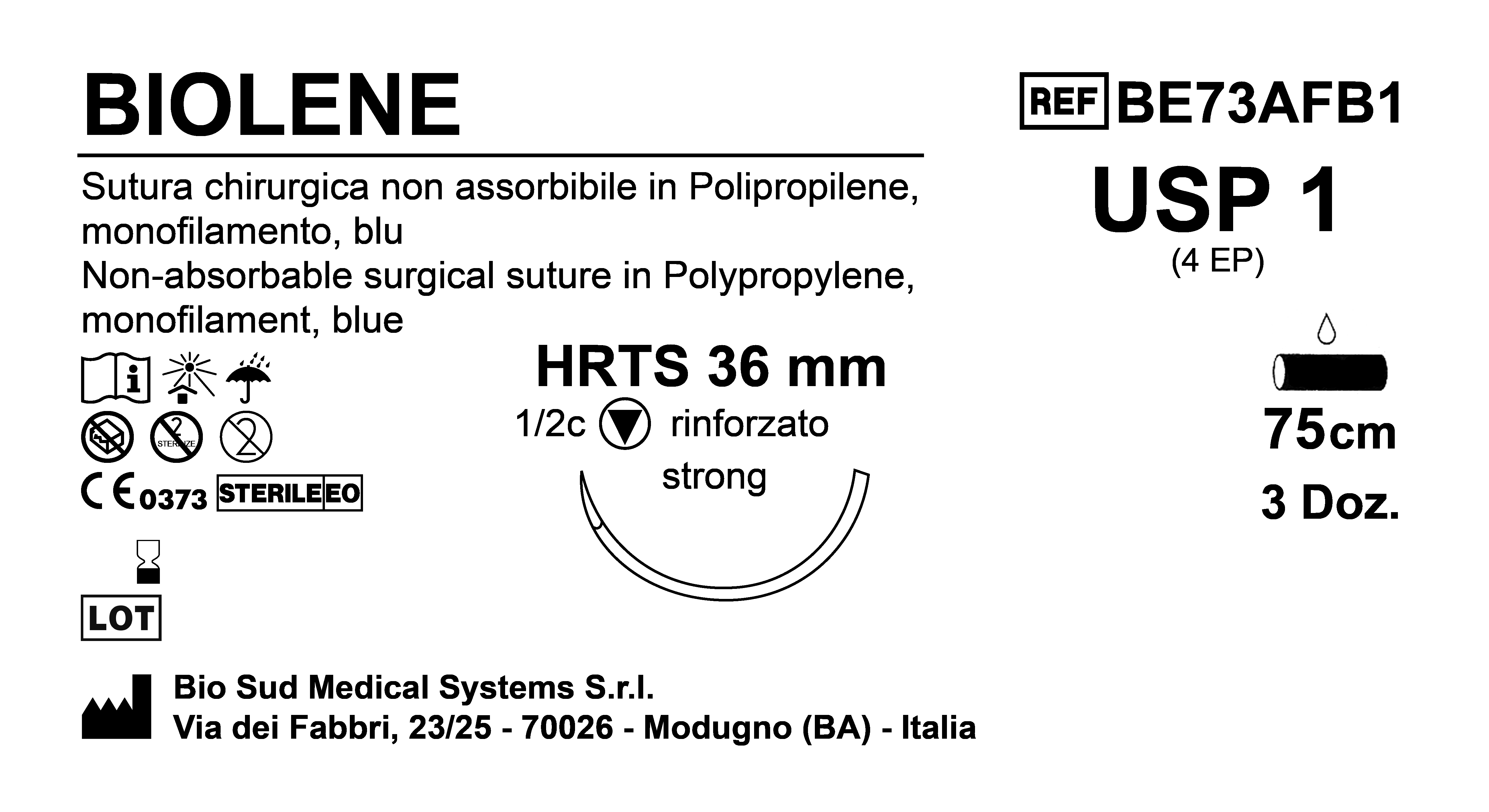 Sutura Biolene HRTS36 USP 1 - EP 4 75 cm Blue Box 36 pcs