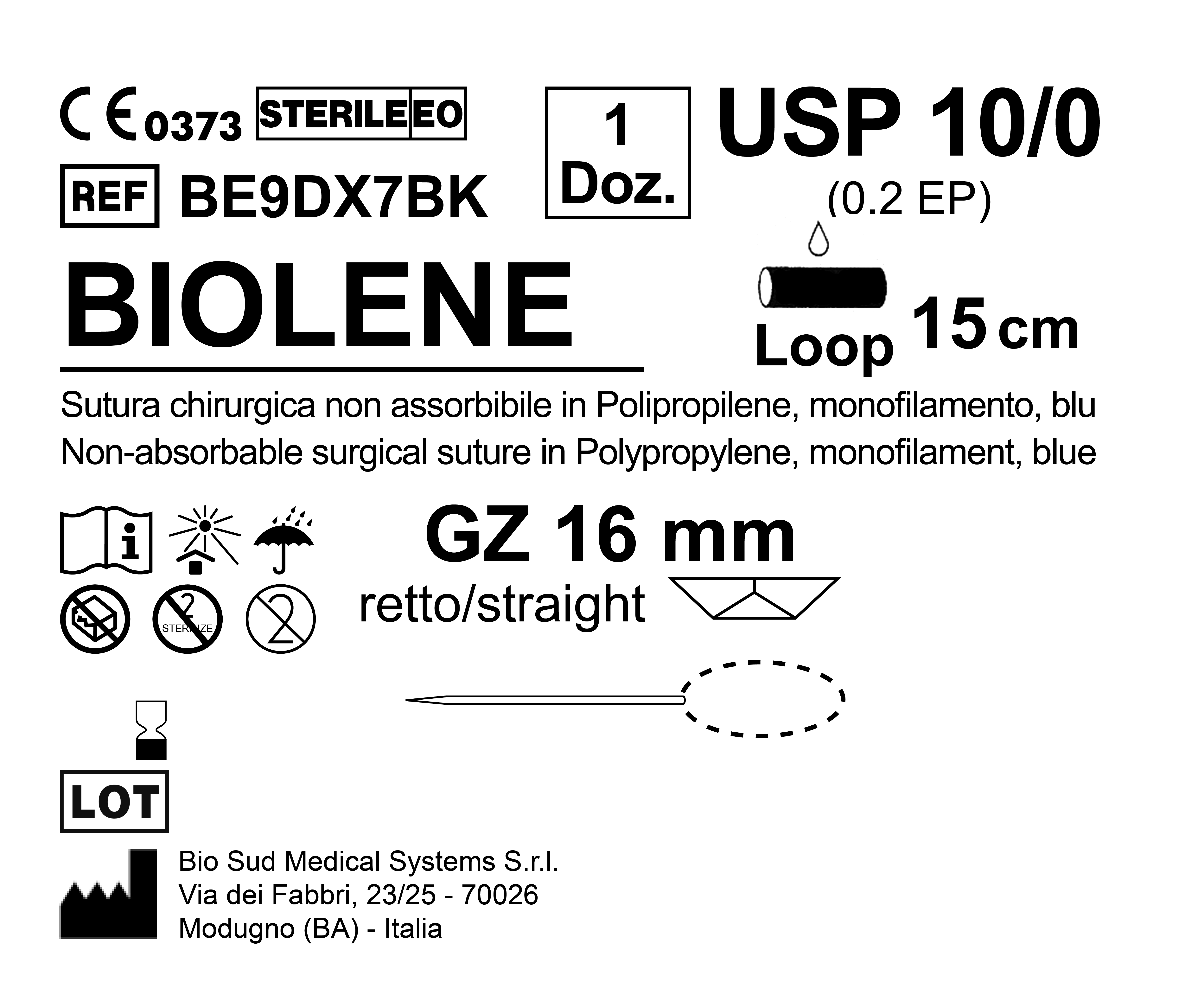 Sutura Biolene GZ 16 USP 10-0 - EP 0.2 15 cm Blue Loop  Box 12 pcs