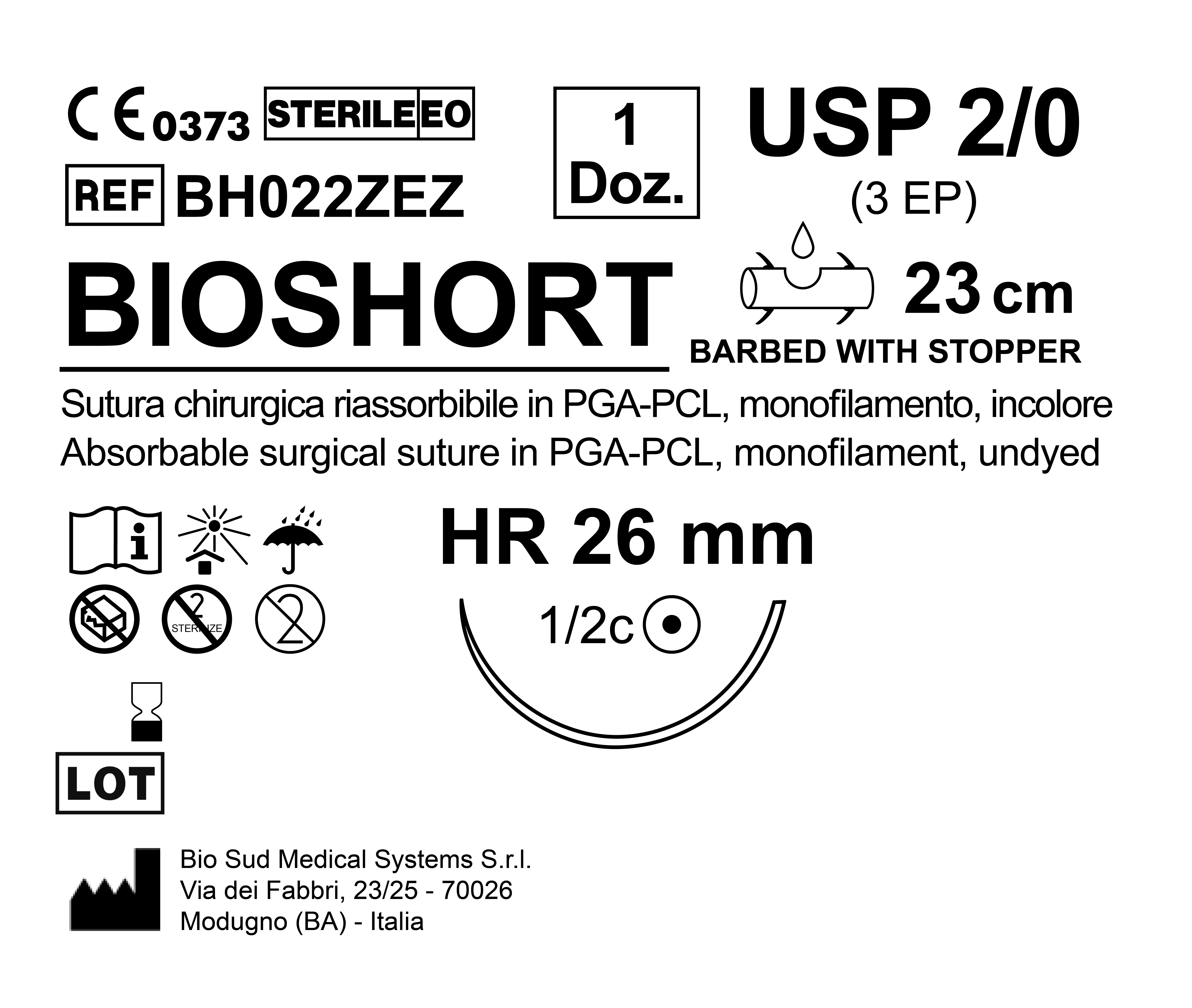 Sutura Bioshort HR 26 USP 2-0 - EP 3 23 cm Undyed Barbed Box 12 pcs