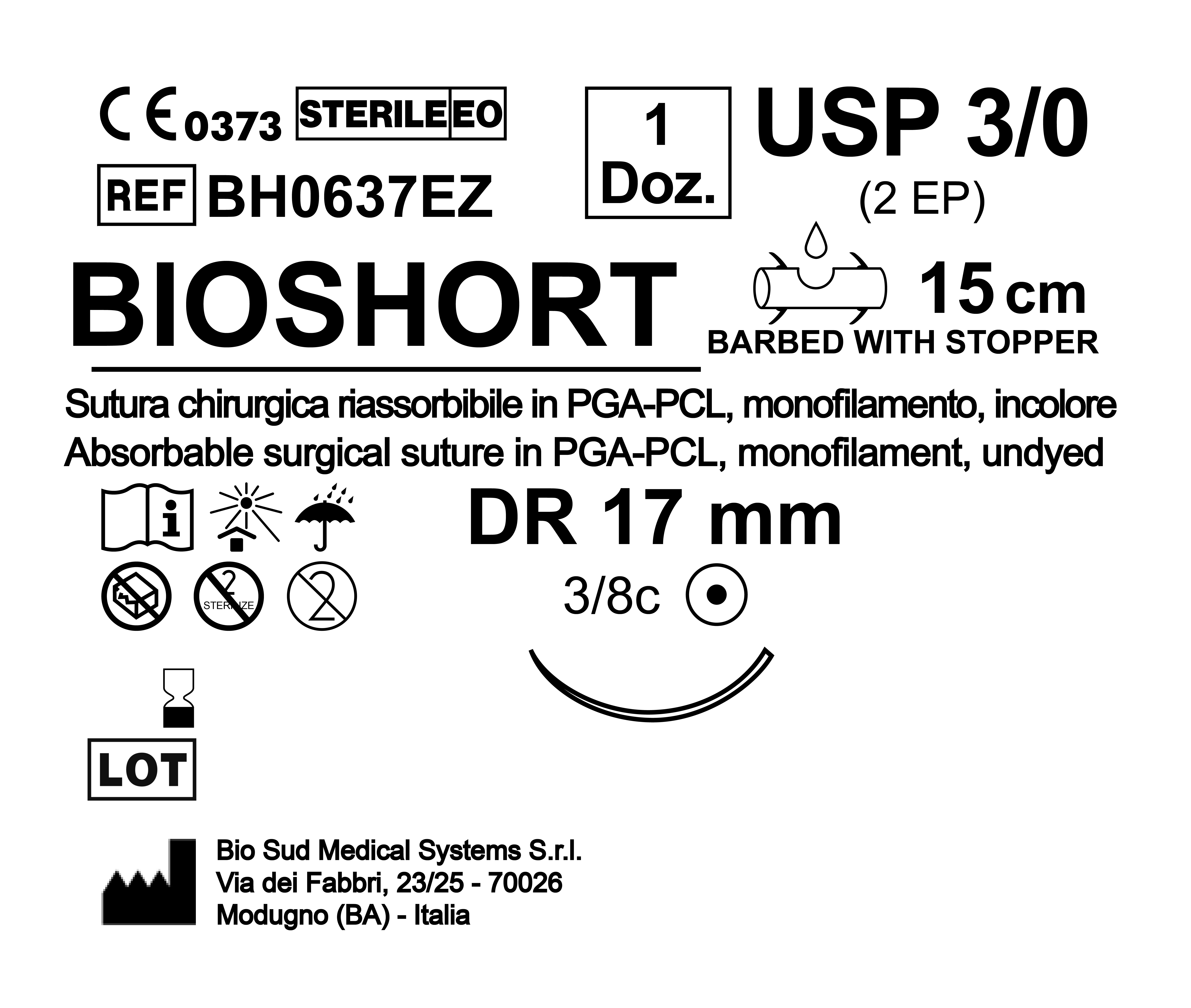 Sutura Bioshort DR 17 USP 3-0 - EP 2 15 cm Undyed Barbed Box 12 pcs