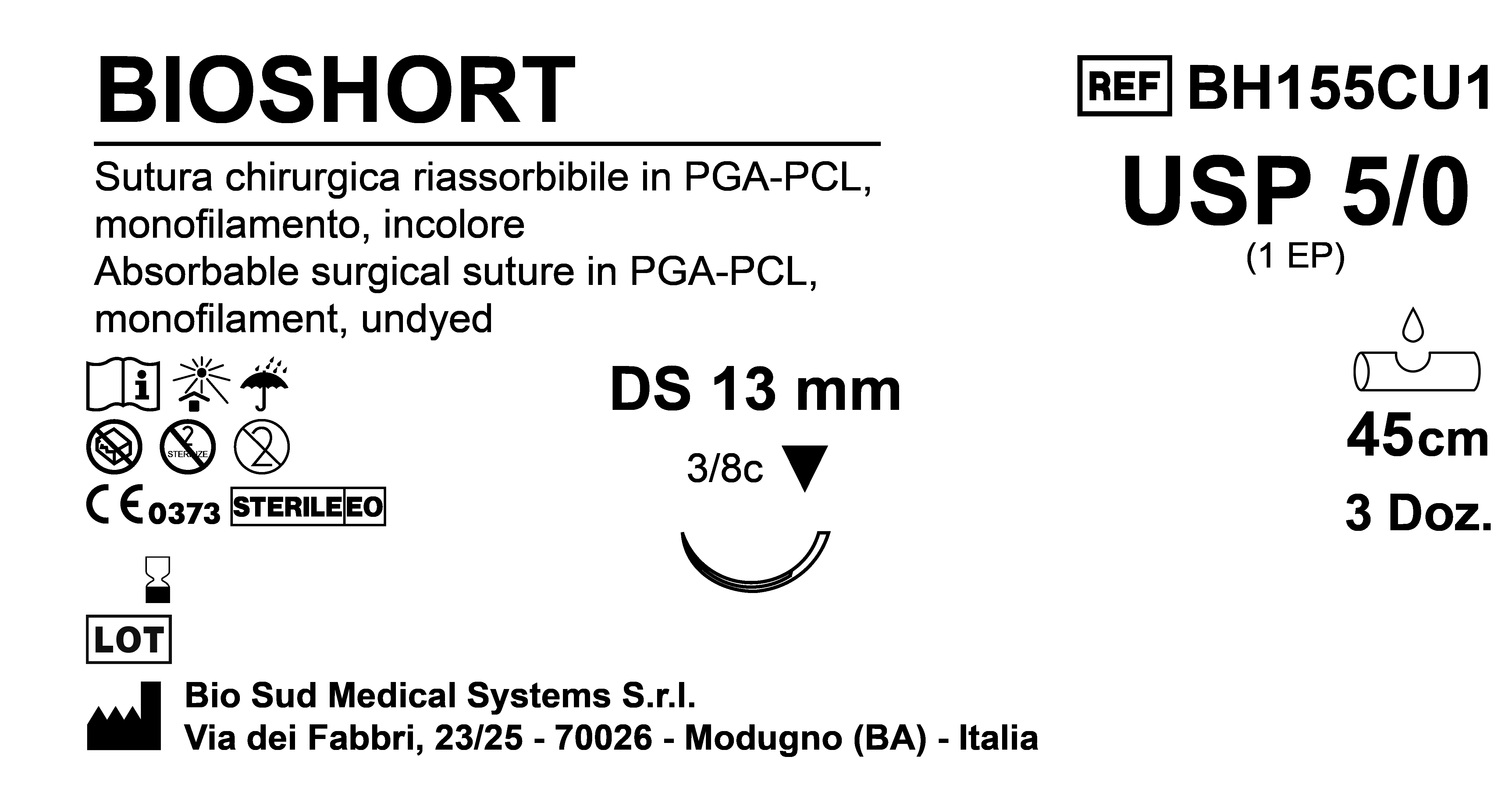 Sutura Bioshort DS13 USP 5-0 - EP 1 45 cm Undyed Box 36 pcs