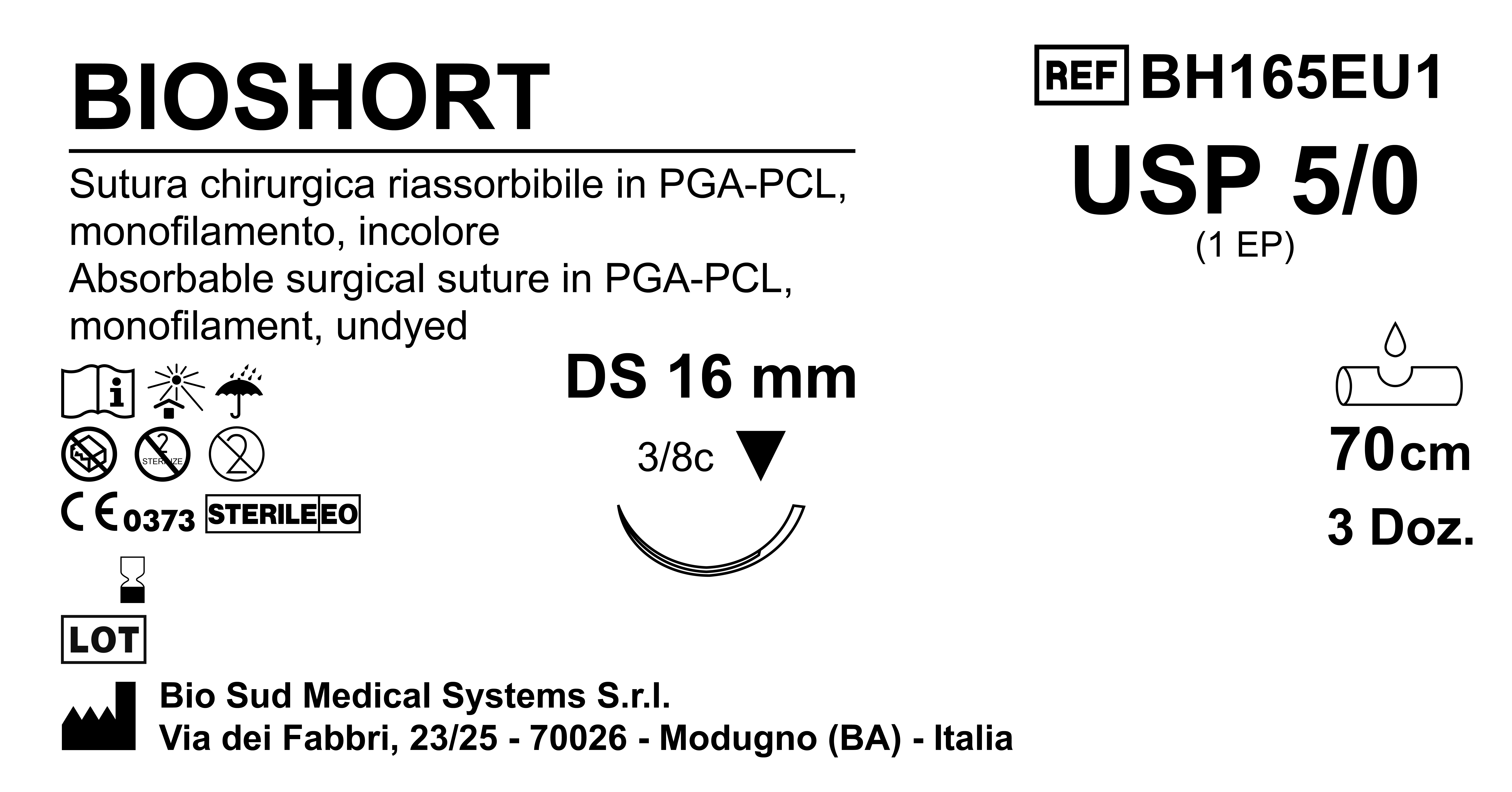 Sutura Bioshort DS16 USP 5-0 - EP 1 70 cm Undyed Box 36 pcs