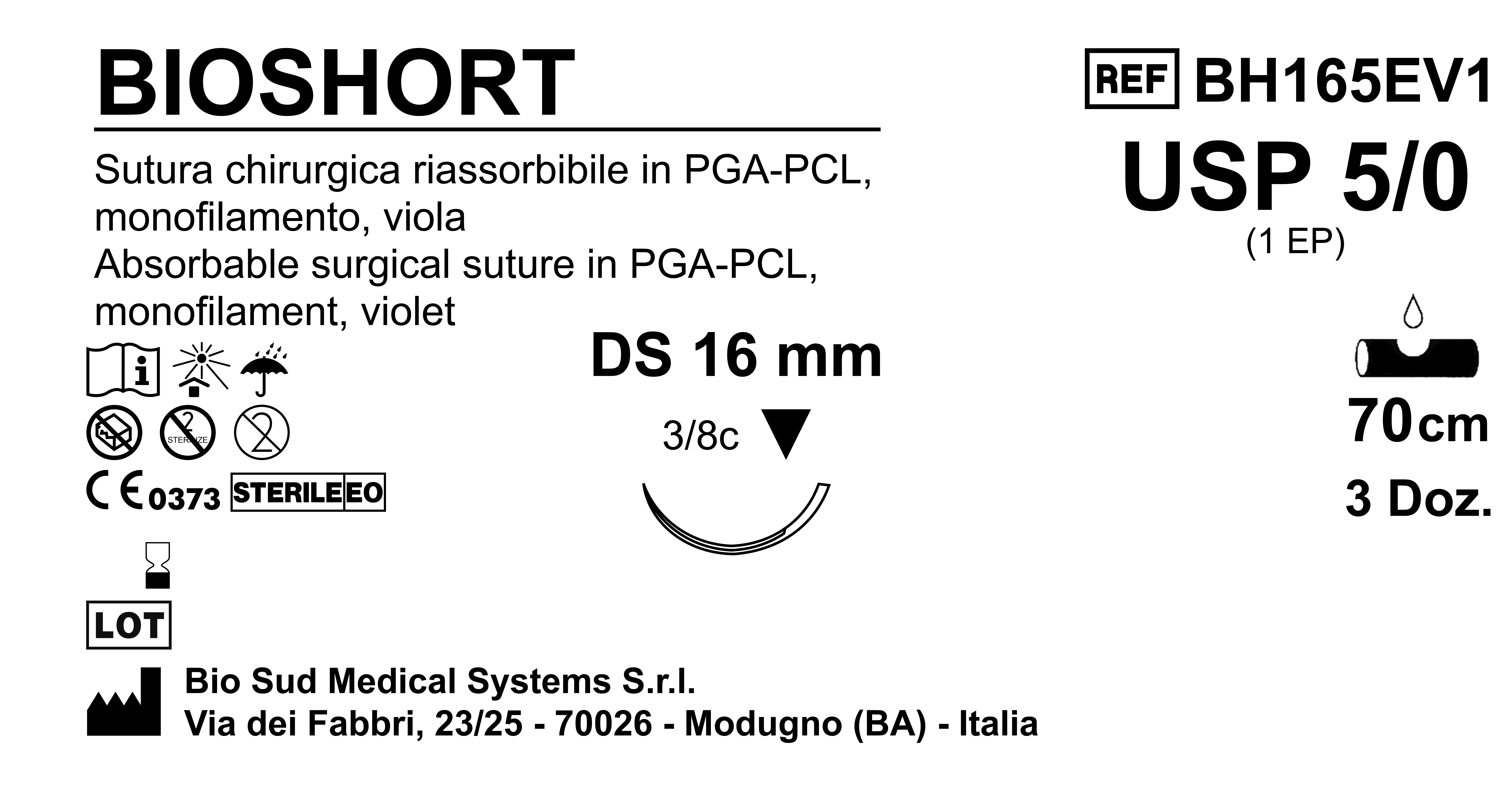 Sutura Bioshort DS 16 USP 5-0 - EP 1 70 cm Violet Box 36 pcs