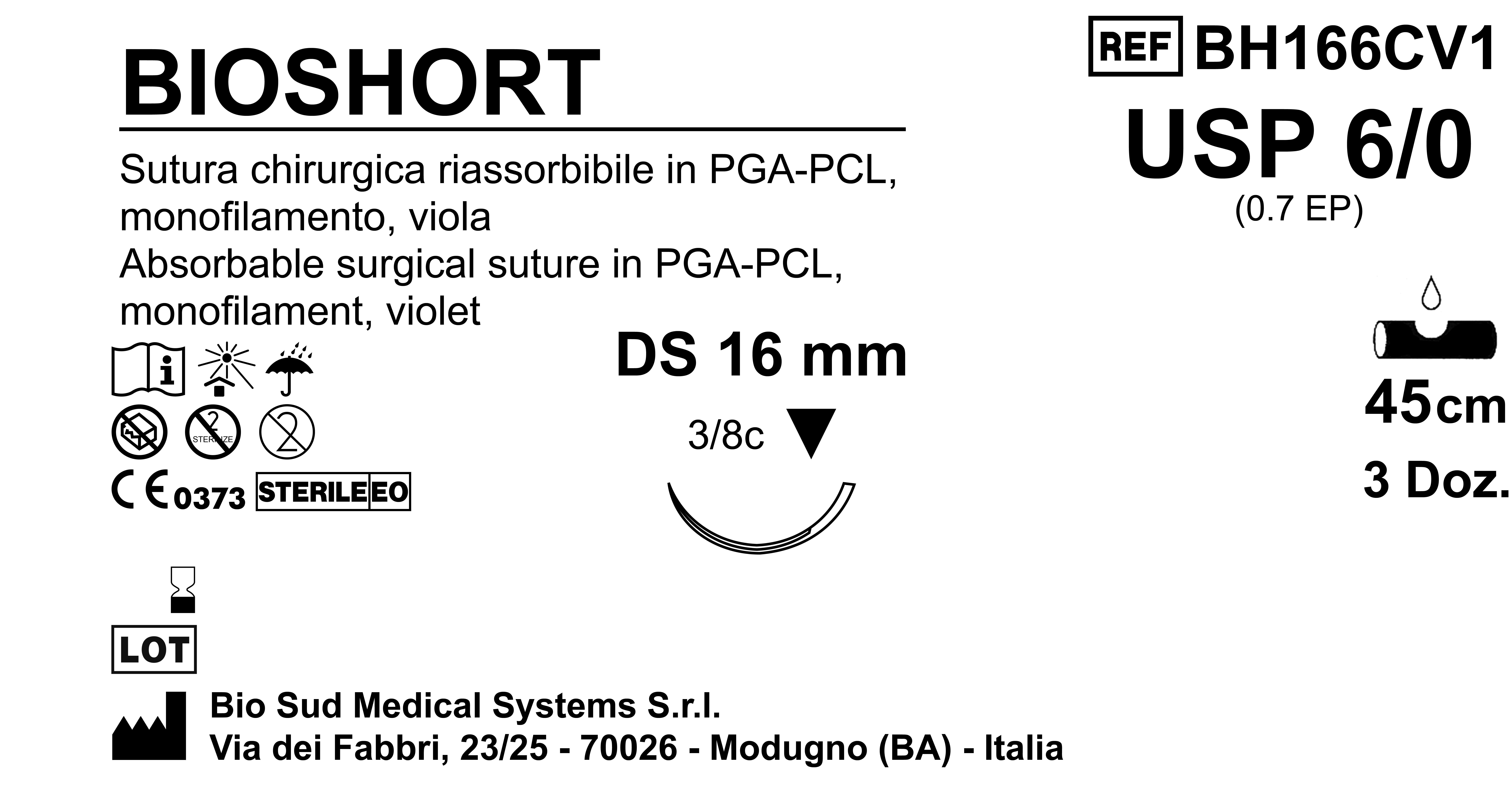 Sutura Bioshort DS 16 USP 6-0 - EP 0.7 45 cm Violet Box 36 pcs